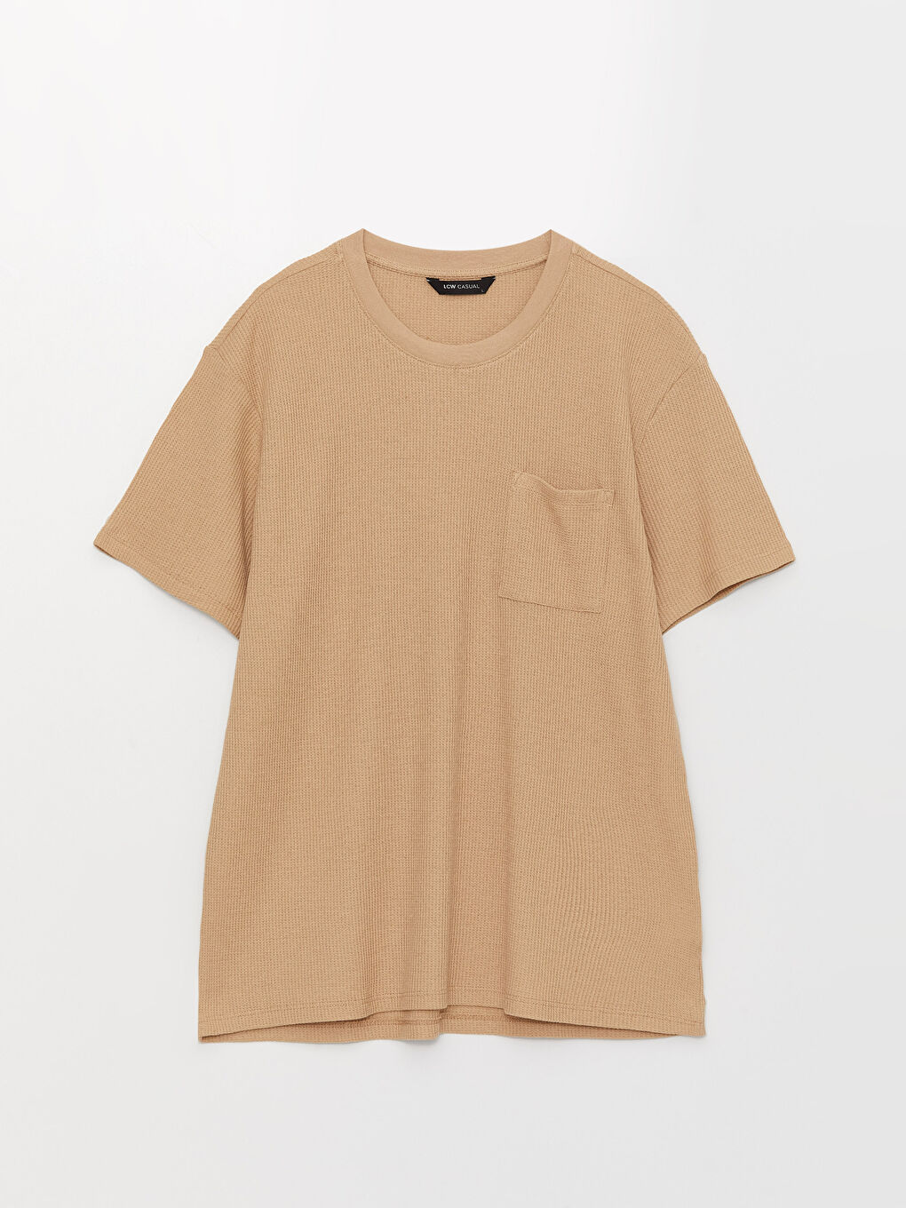 Bej Bisiklet Yaka Kısa Kollu Erkek Tişört-5