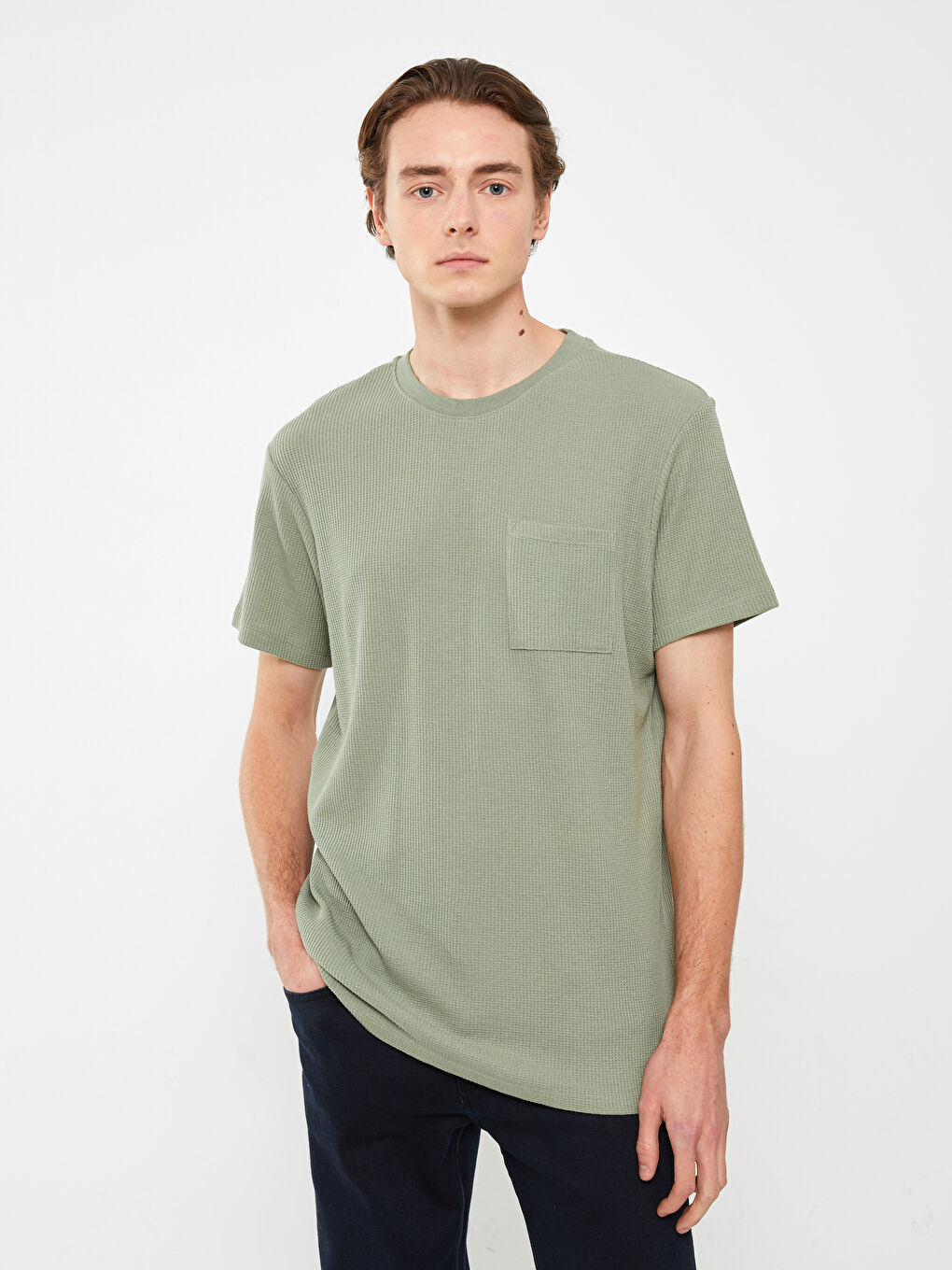 Yeşil Bisiklet Yaka Kısa Kollu Erkek Tişört