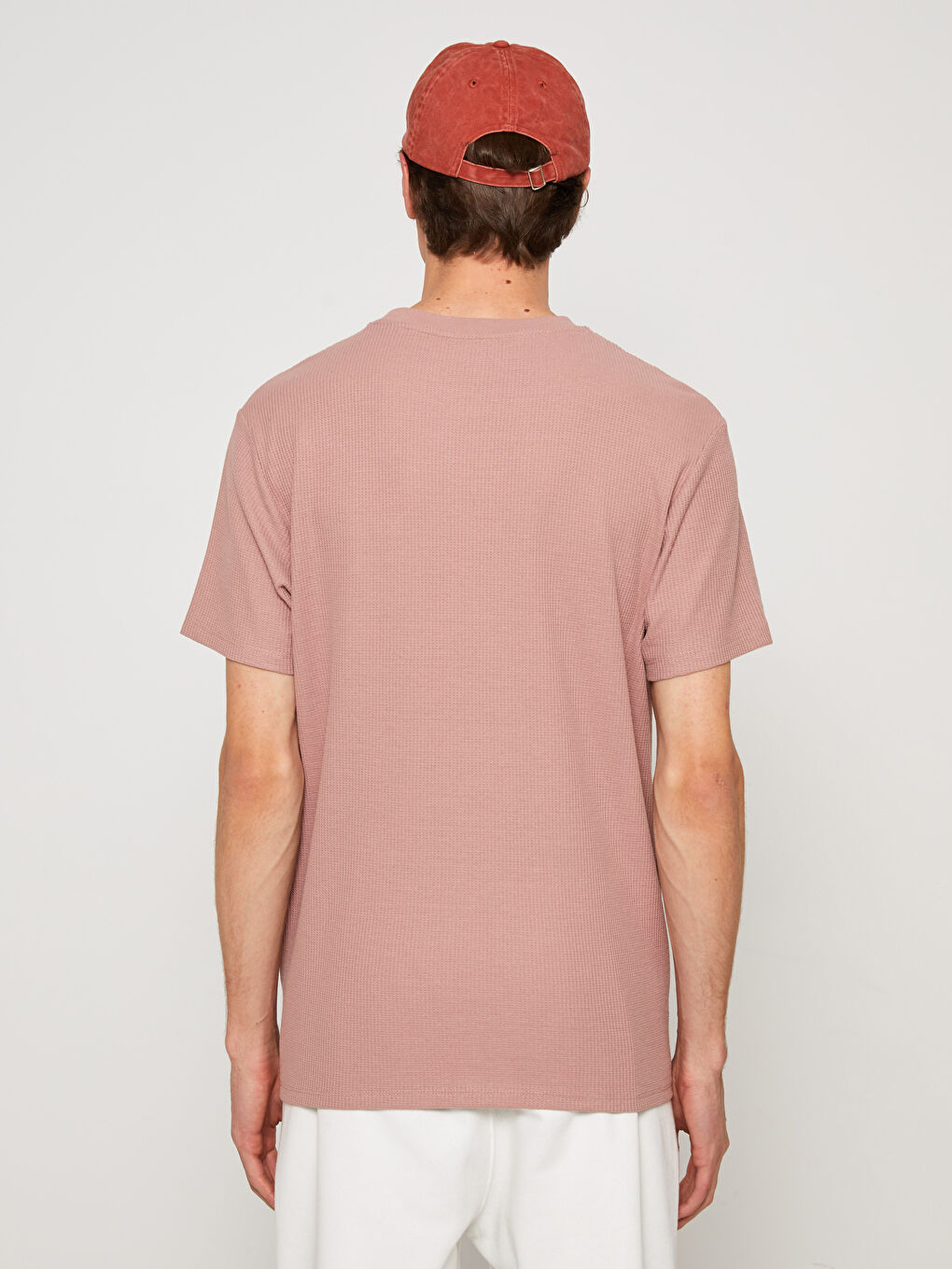 Pembe Bisiklet Yaka Kısa Kollu Erkek Tişört-4