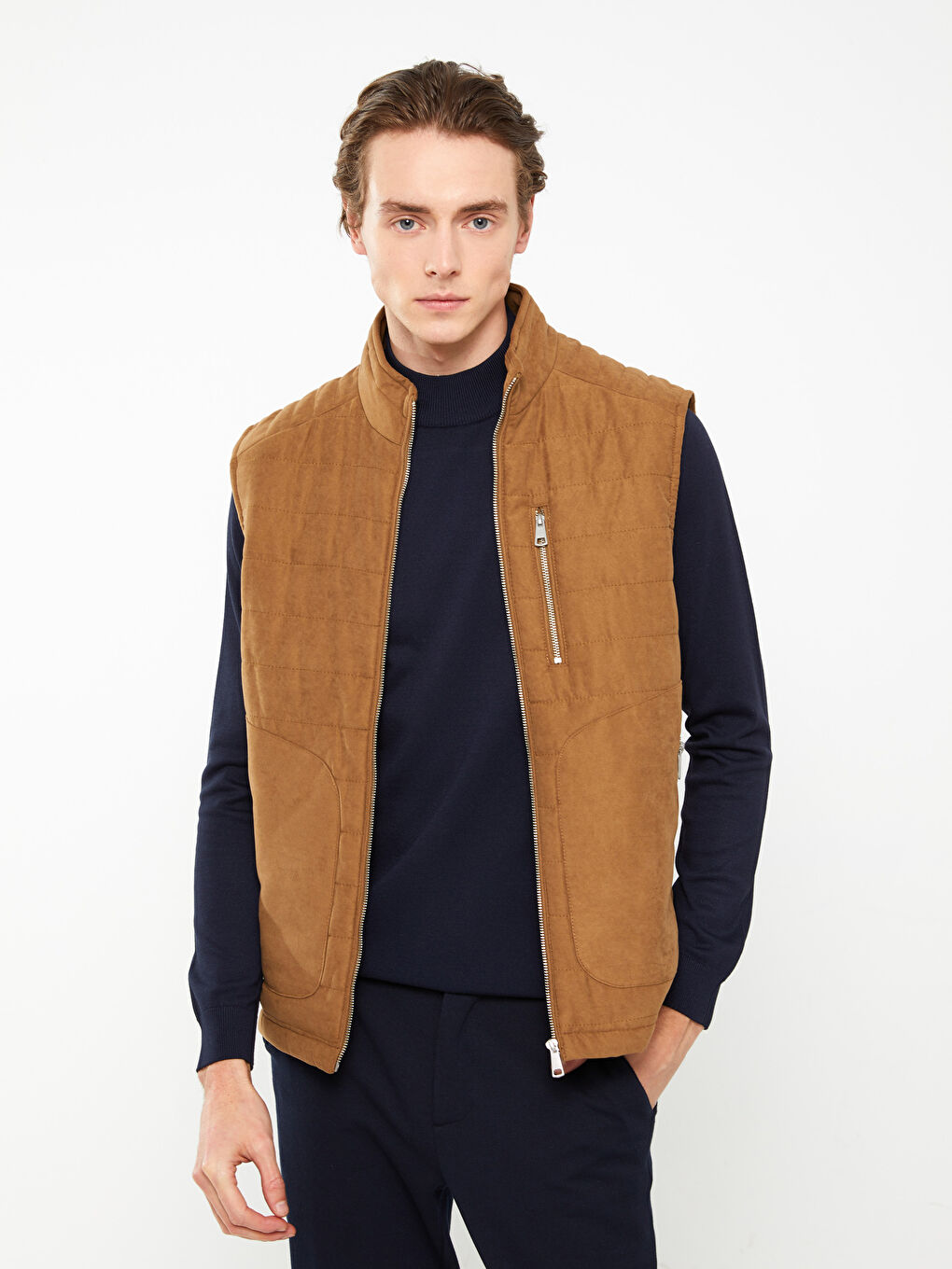 Slim Fit Standing Collar Suede Men's Vest