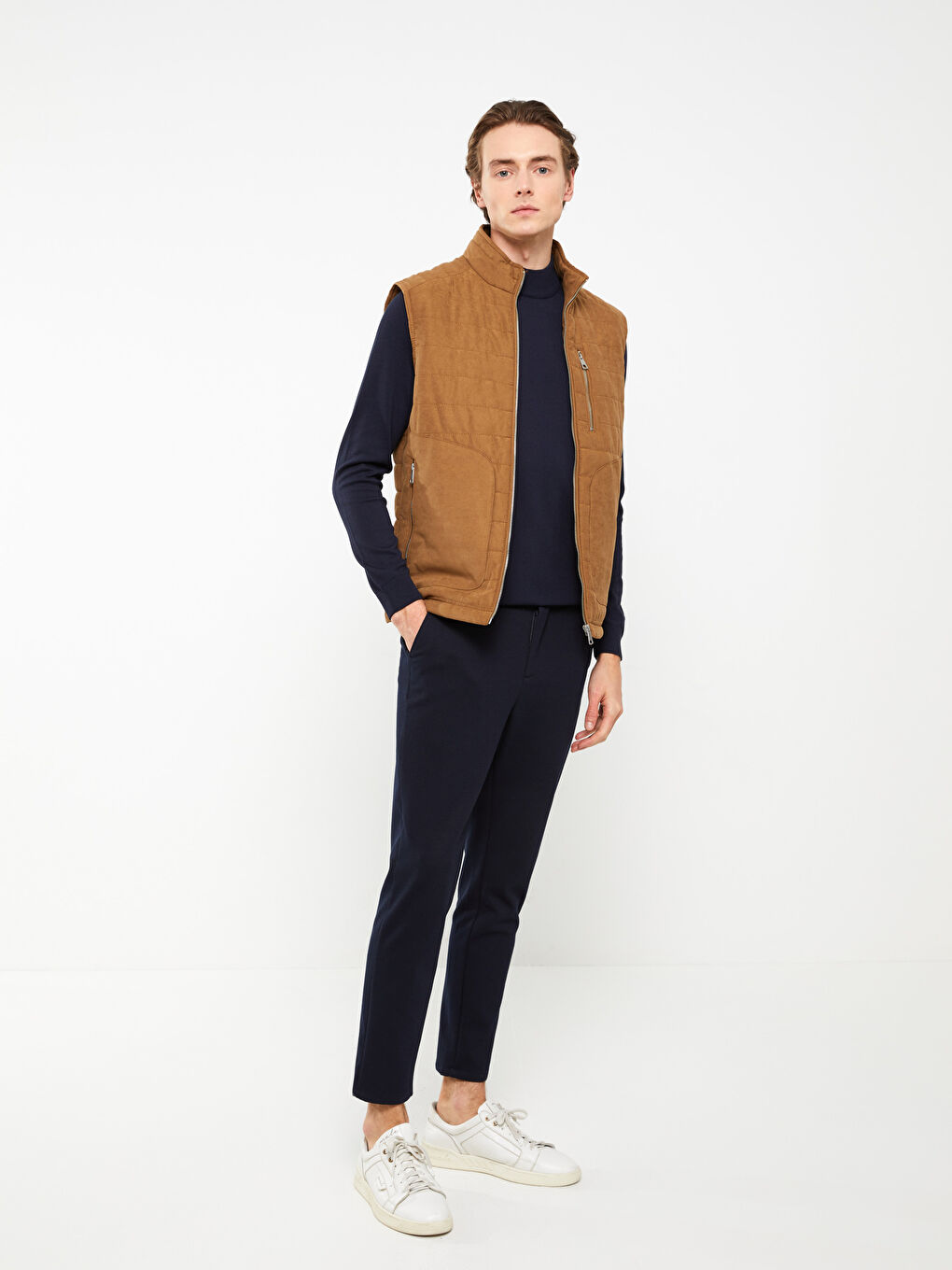 Slim Fit Standing Collar Suede Men's Vest-1