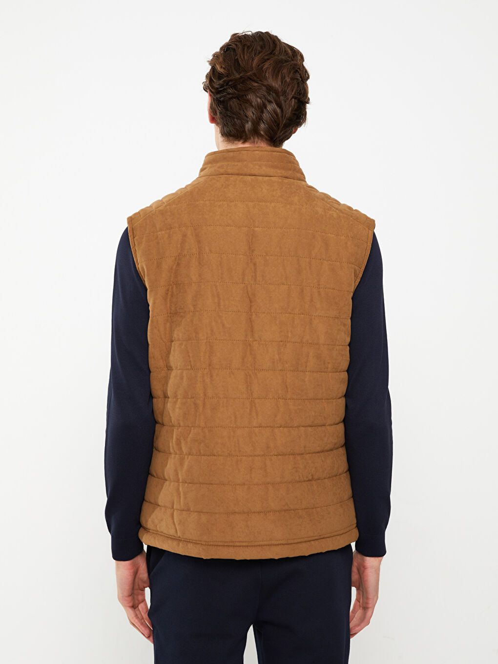 Slim Fit Standing Collar Suede Men's Vest-4