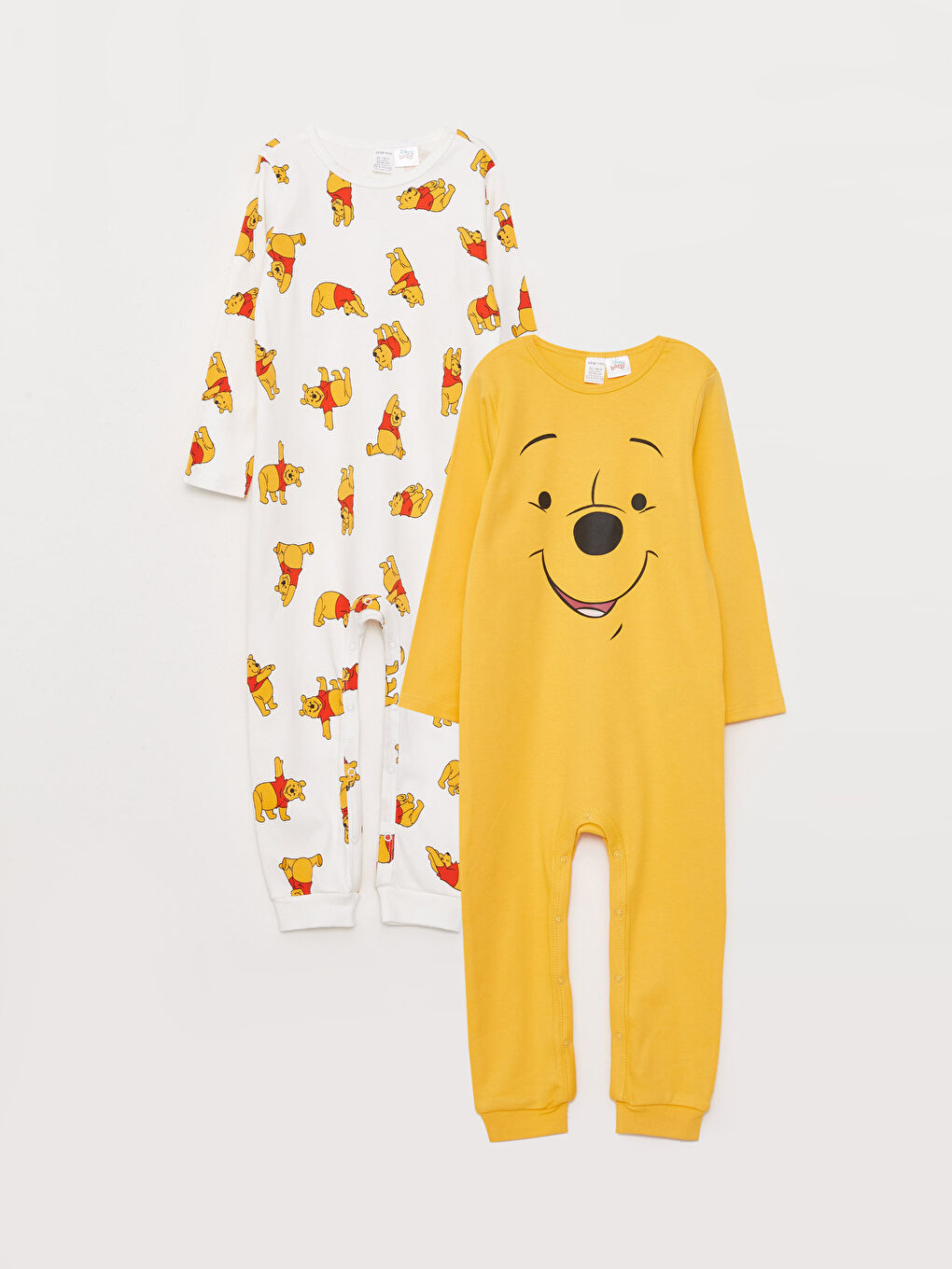 Turuncu Bisiklet Yaka Uzun Kollu Winnie the Pooh Baskılı Erkek Bebek Tulum 2'li