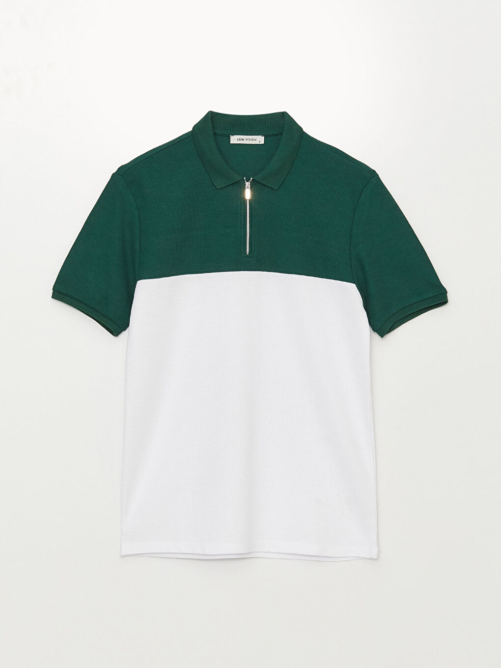 Yeşil Polo Yaka Kısa Kollu Renk Bloklu Pike Erkek Tişört-5