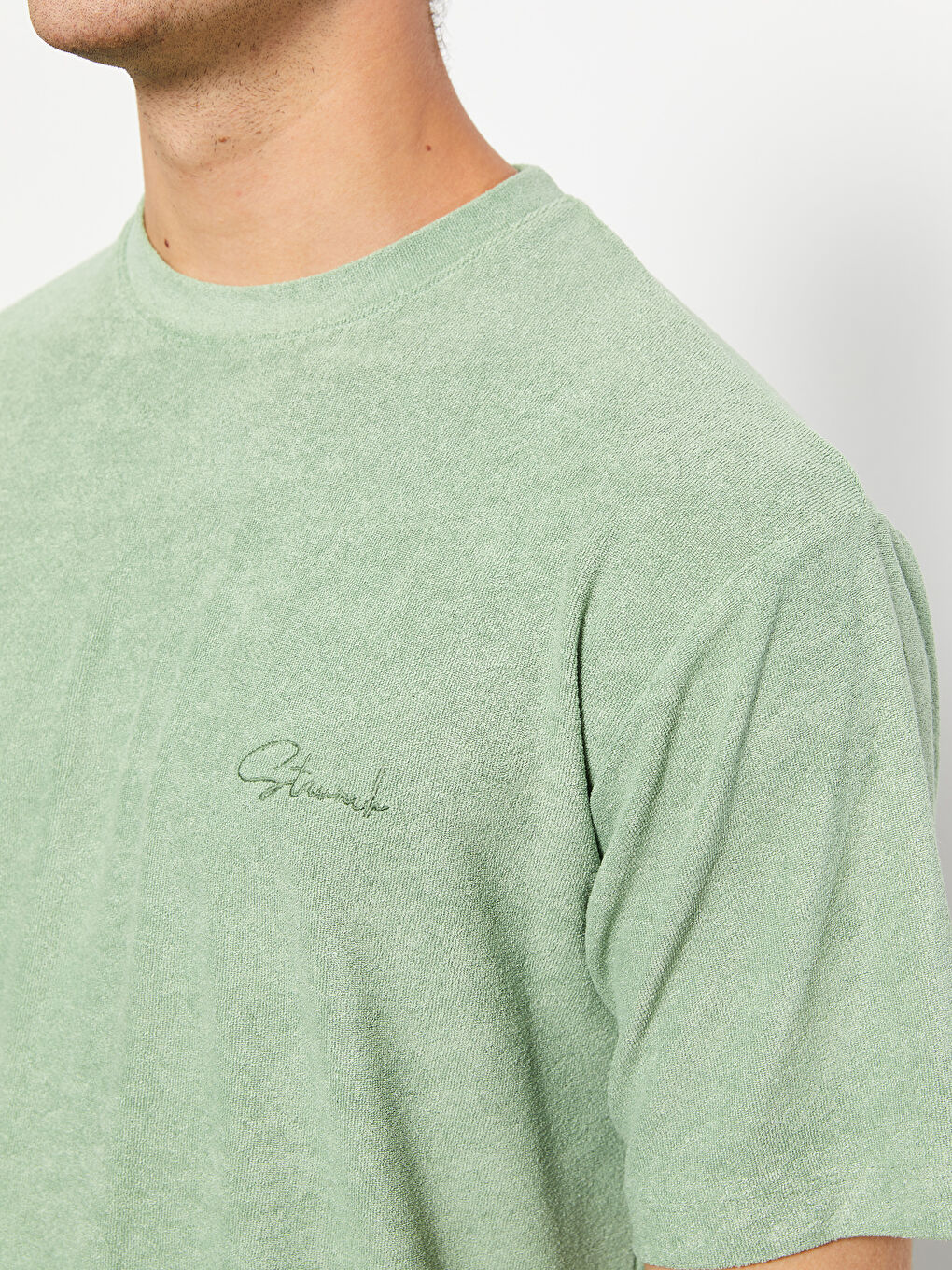 Yeşil Bisiklet Yaka Kısa Kollu Erkek Tişört-3