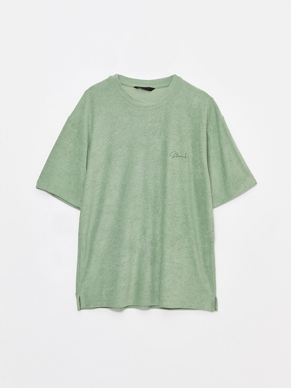 Yeşil Bisiklet Yaka Kısa Kollu Erkek Tişört-5