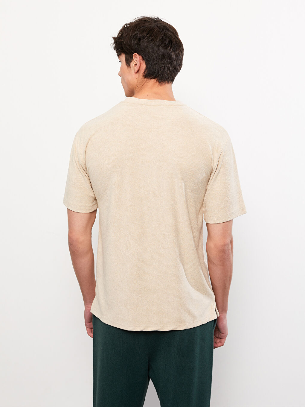 Bej Bisiklet Yaka Kısa Kollu Erkek Tişört-3