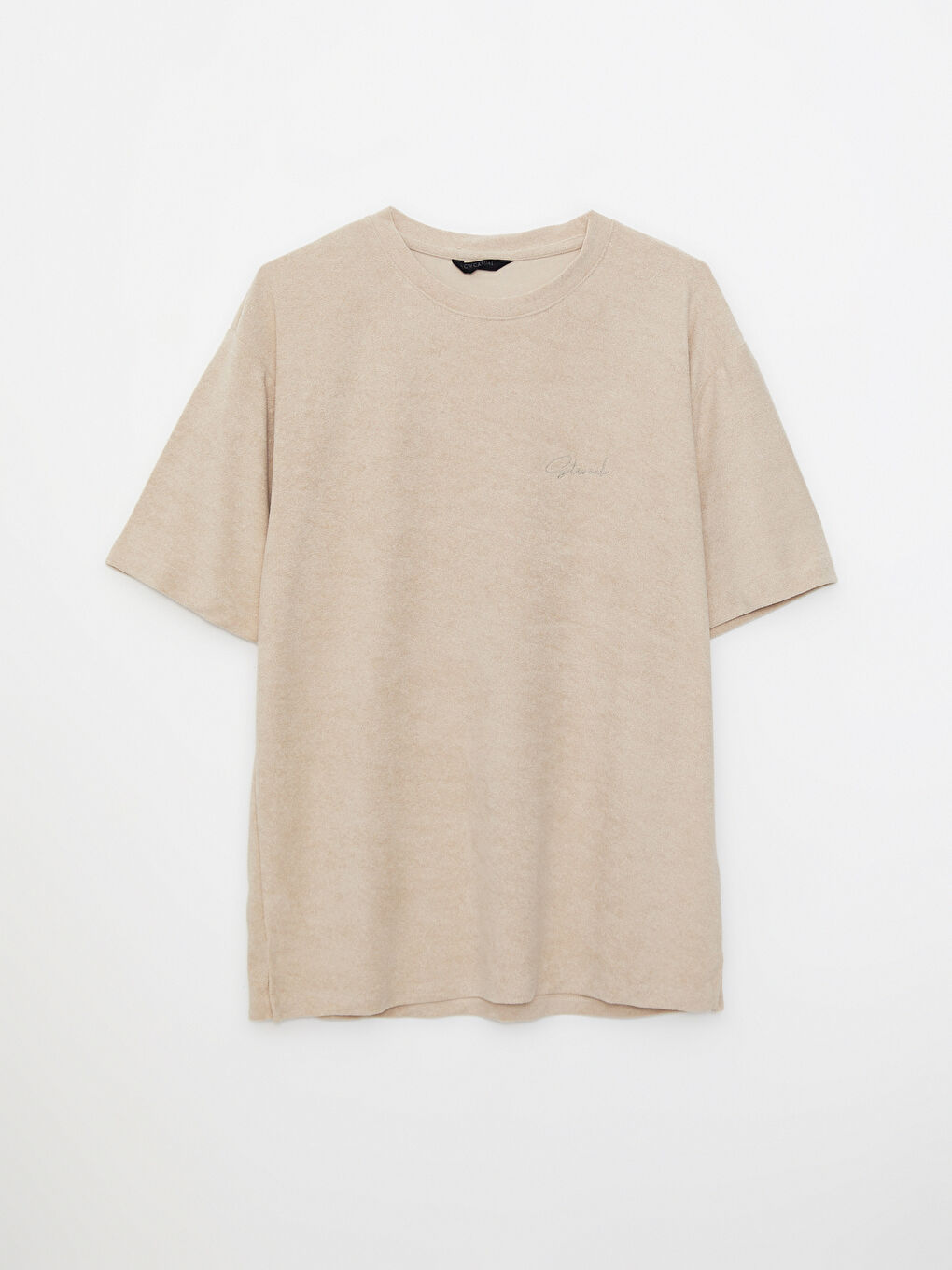 Bej Bisiklet Yaka Kısa Kollu Erkek Tişört-4