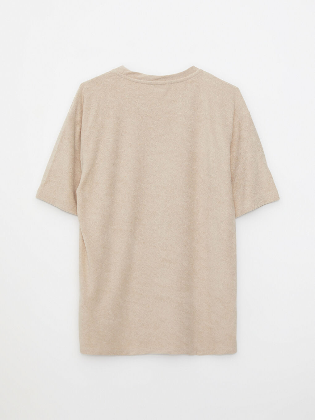 Bej Bisiklet Yaka Kısa Kollu Erkek Tişört-5