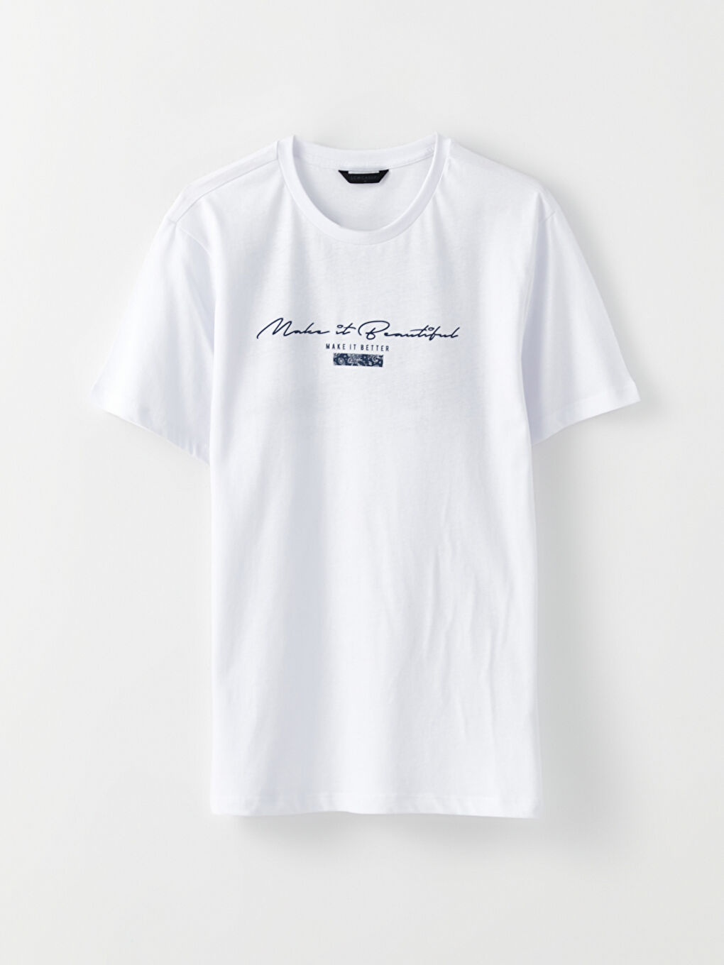 Beyaz Bisiklet Yaka Kısa Kollu Baskılı Penye Erkek Tişört-6