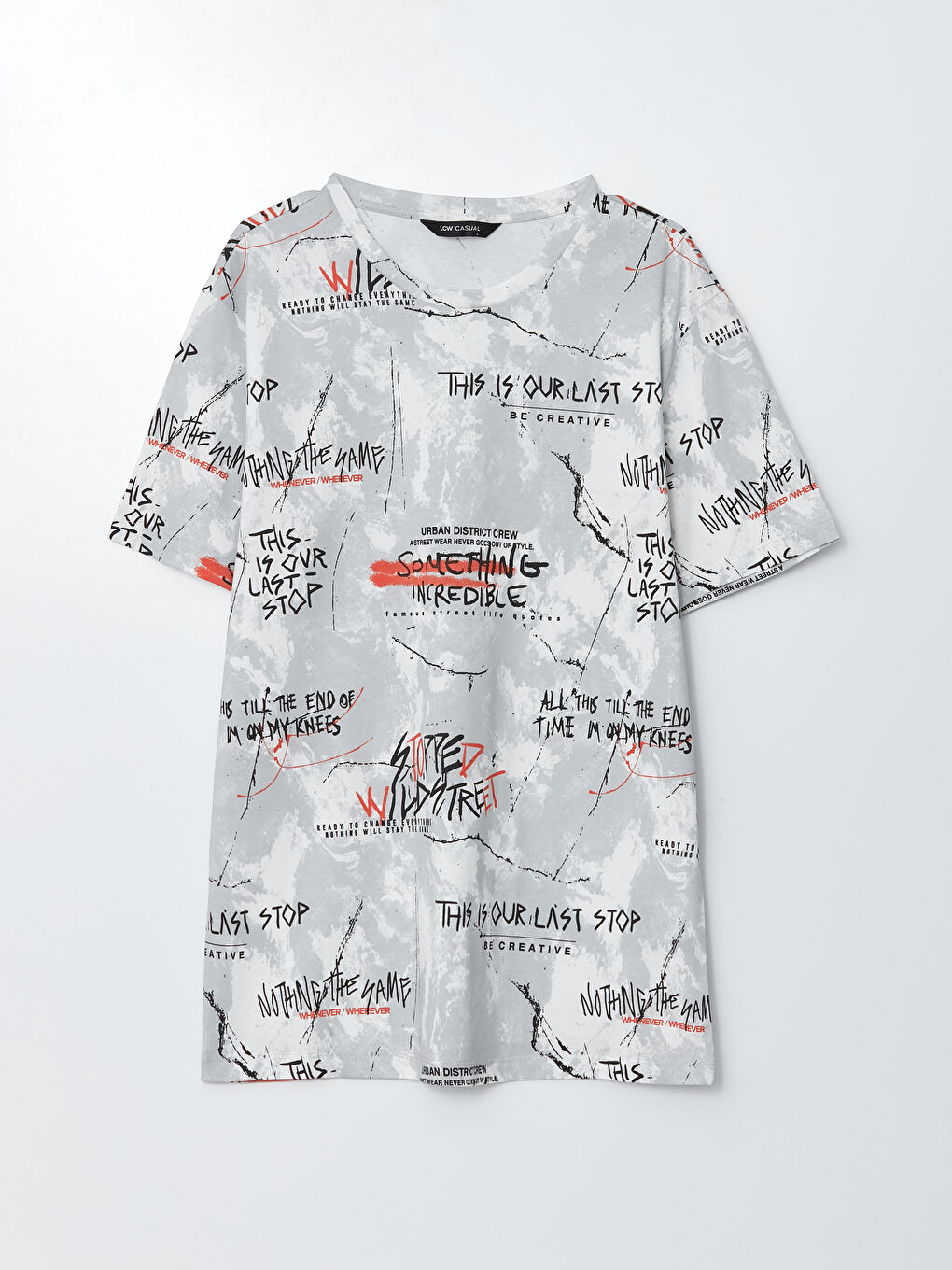 Beyaz Bisiklet Yaka Kısa Kollu Baskılı Penye Erkek Tişört-5