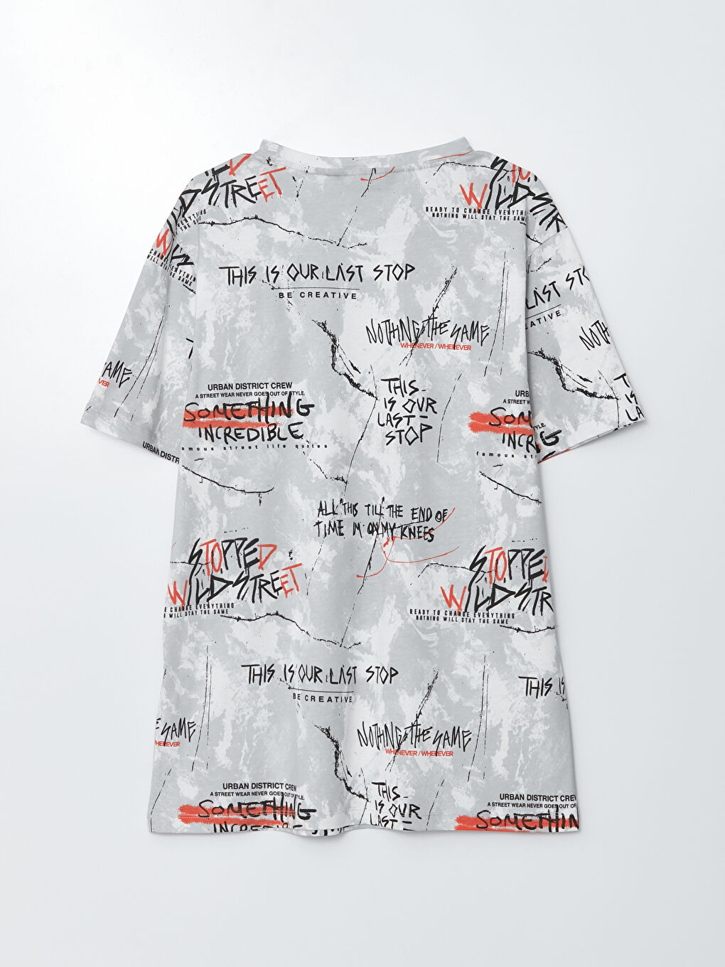 Beyaz Bisiklet Yaka Kısa Kollu Baskılı Penye Erkek Tişört-6