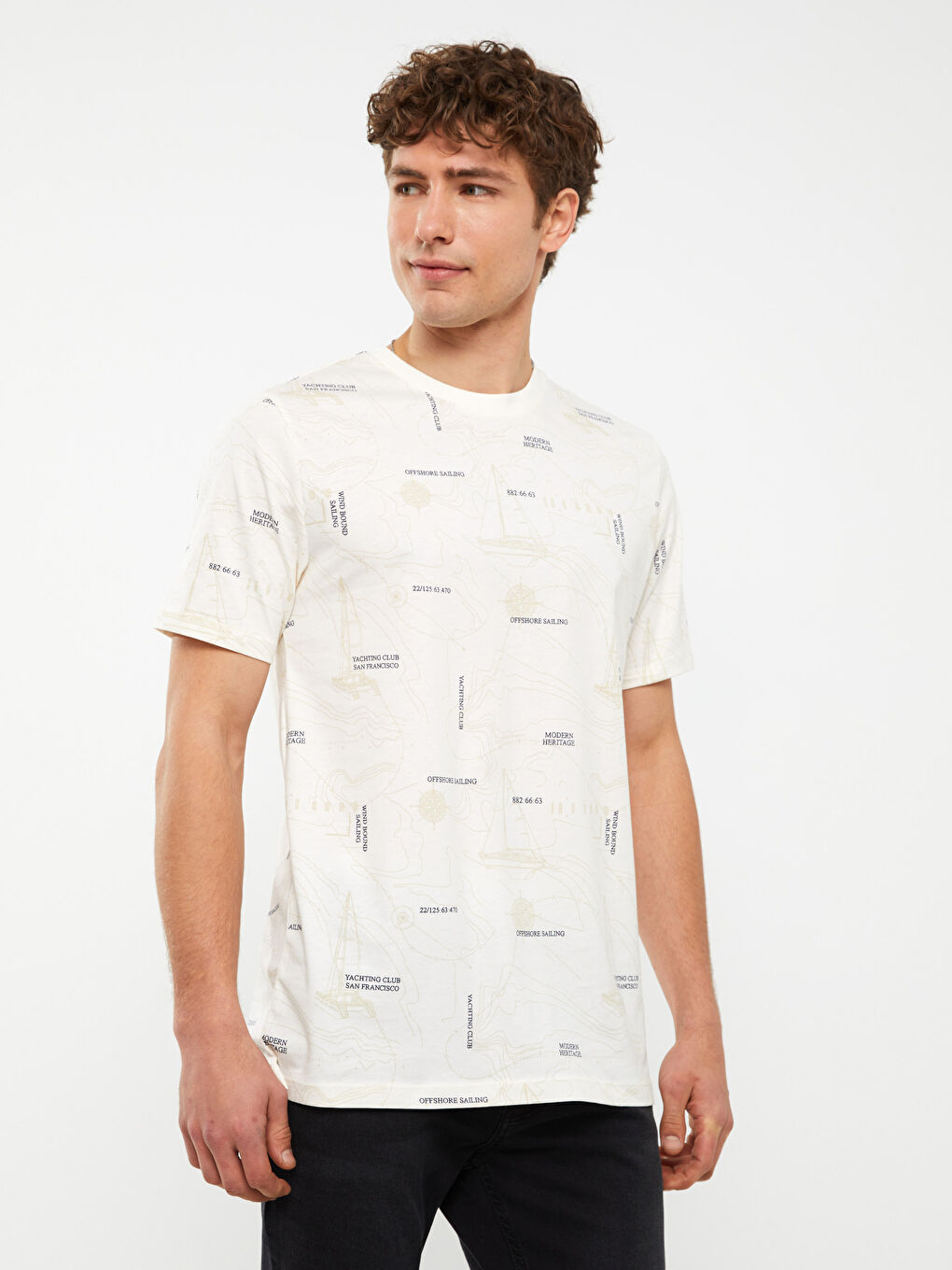 XSIDE Crew Neck Short Sleeve Patterned Jersey Men's T-Shirt -S32655Z8-SVT