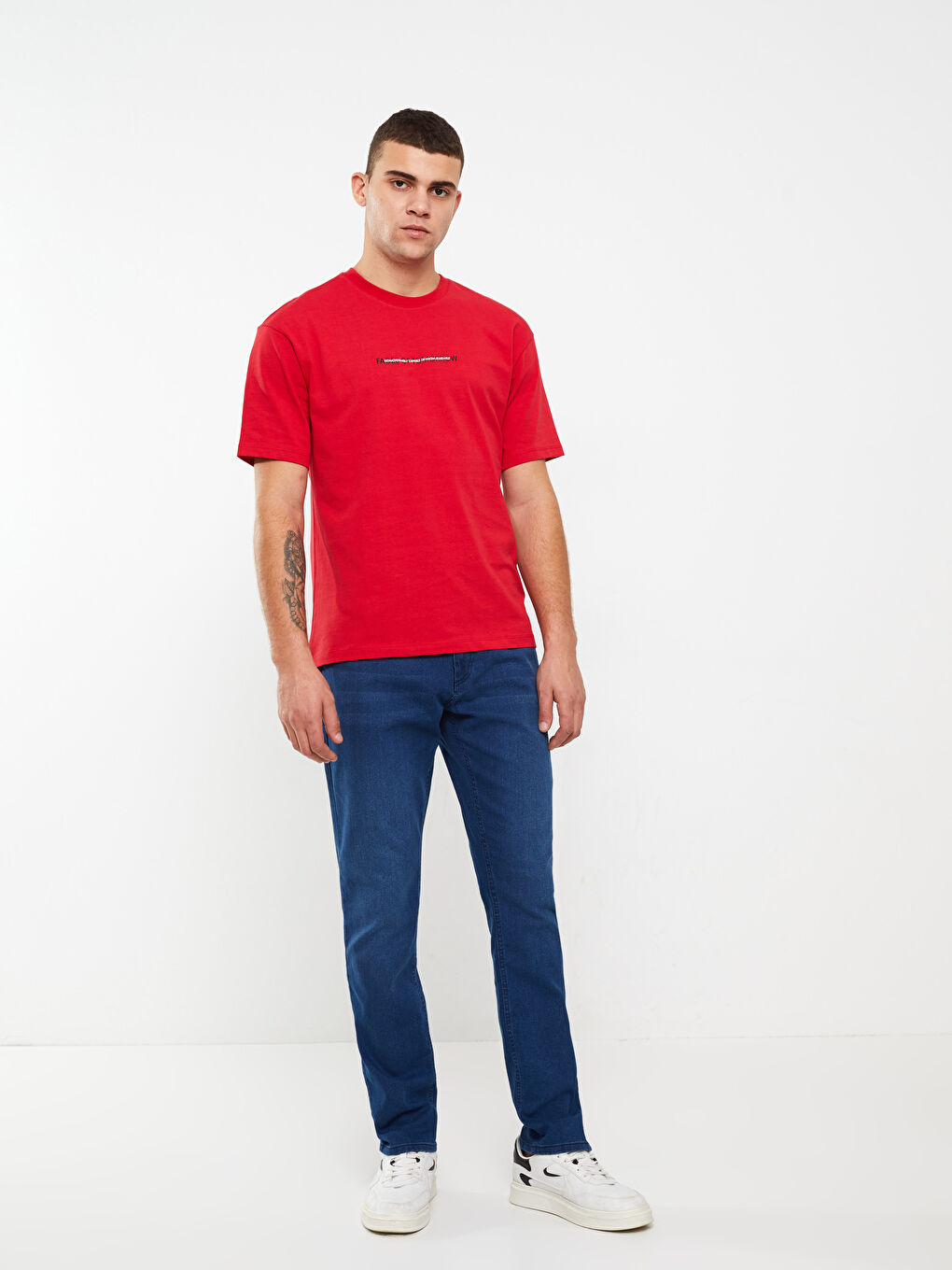Kırmızı Bisiklet Yaka Kısa Kollu Baskılı Penye Erkek Tişört-2