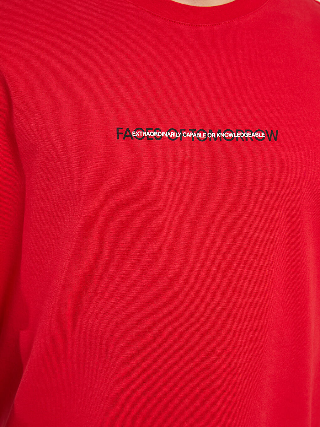 Kırmızı Bisiklet Yaka Kısa Kollu Baskılı Penye Erkek Tişört-3