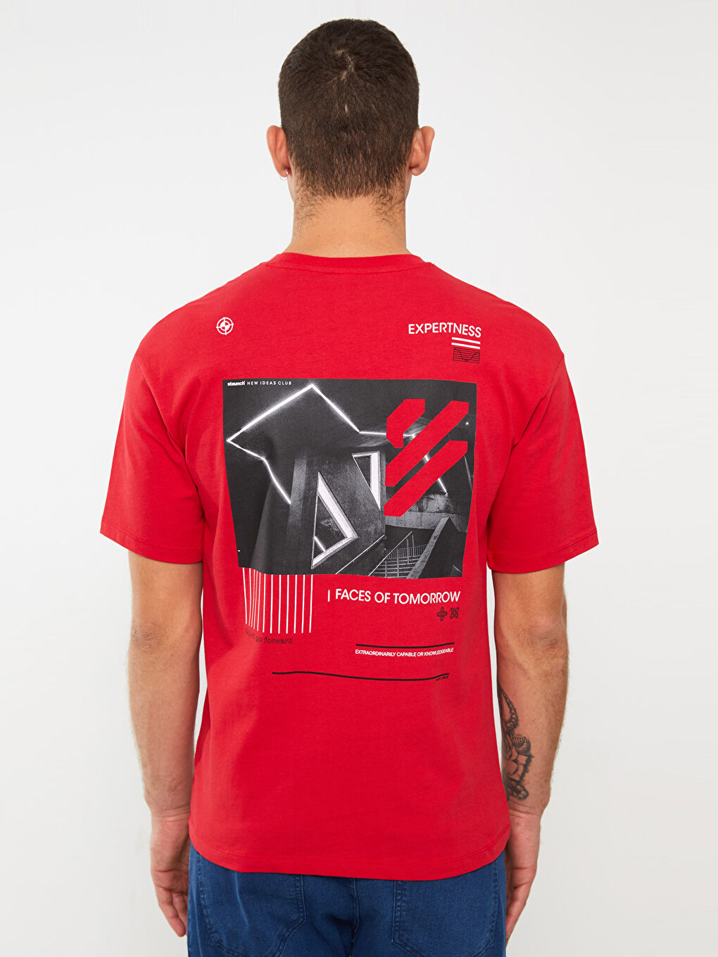 Kırmızı Bisiklet Yaka Kısa Kollu Baskılı Penye Erkek Tişört-4