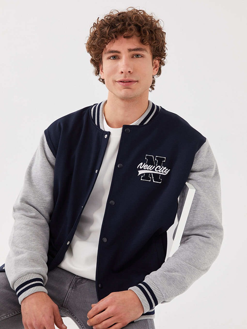 Relaxed Fit Long Sleeve Men's Thick College Jacket -S32684Z8-HRZ