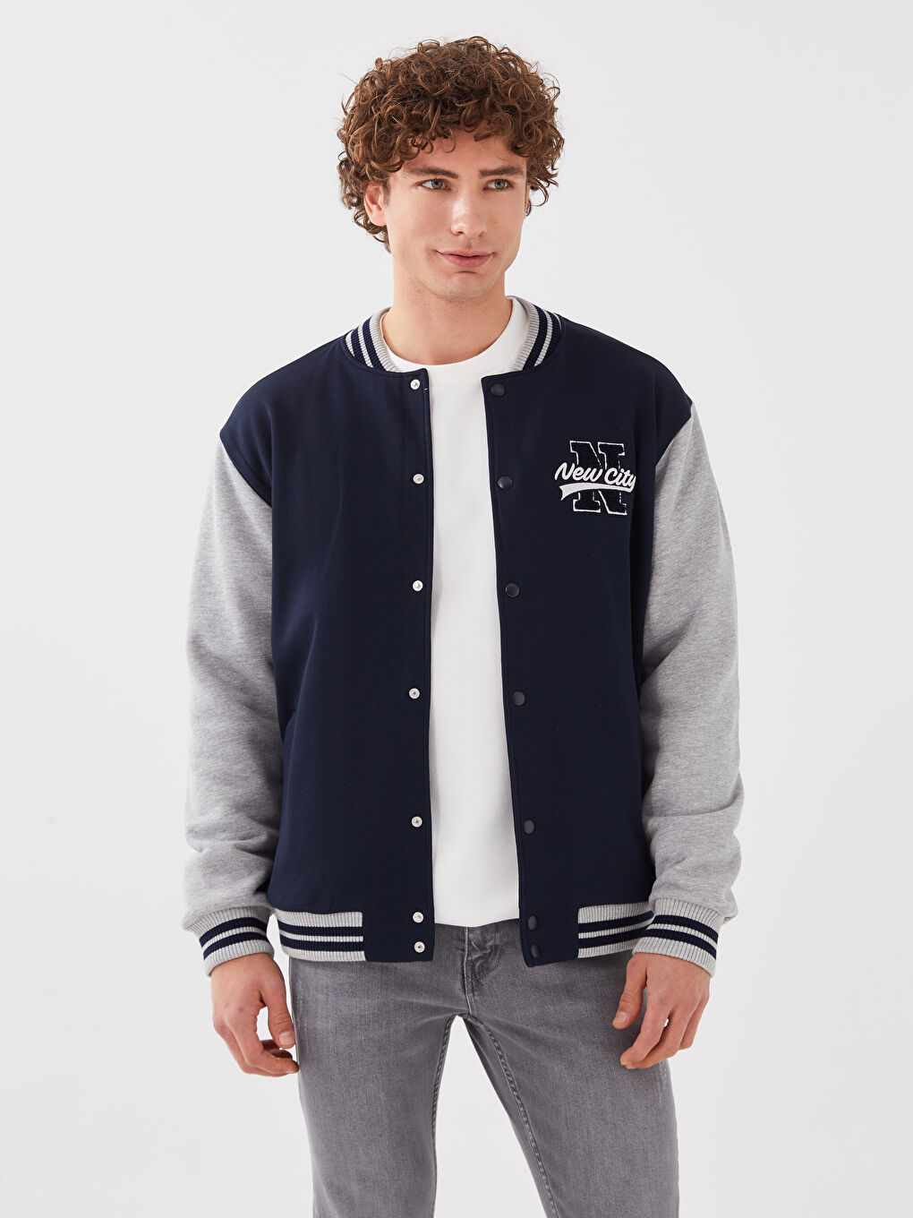 Relaxed Fit Long Sleeve Men's Thick College Jacket -S32684Z8-HRZ