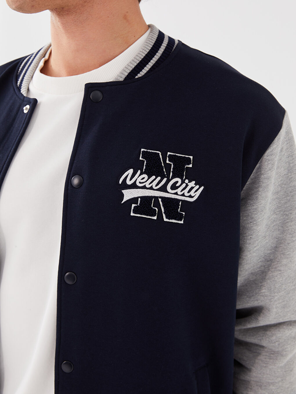 Relaxed Fit Long Sleeve Men's Thick College Jacket -S32684Z8-HRZ