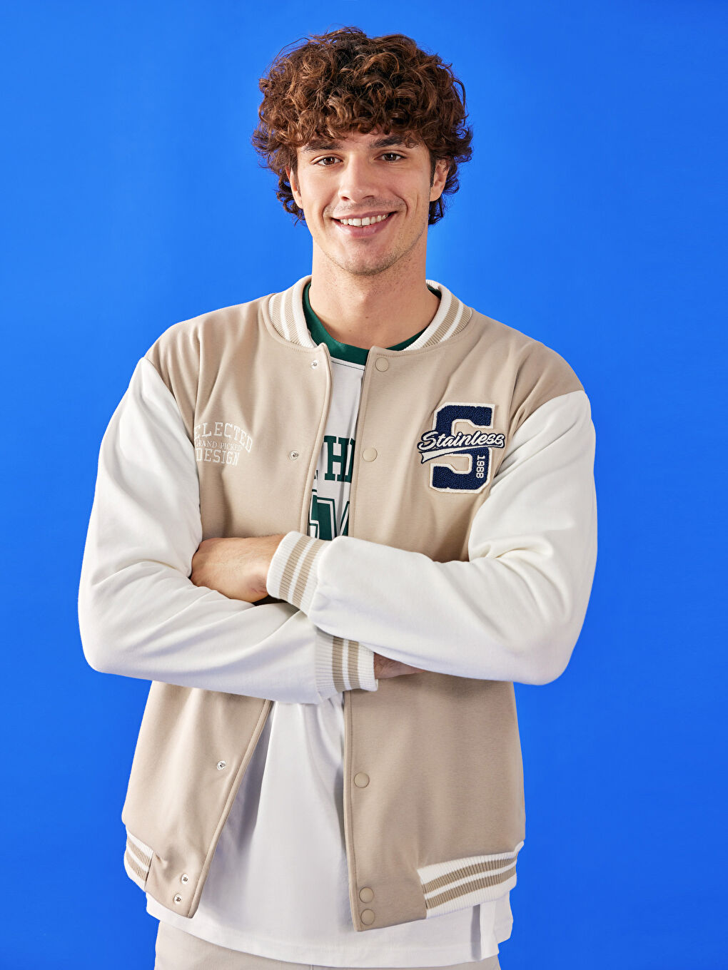 Bej Rahat Kalıp Uzun Kollu Erkek Kalın Kolej Ceket