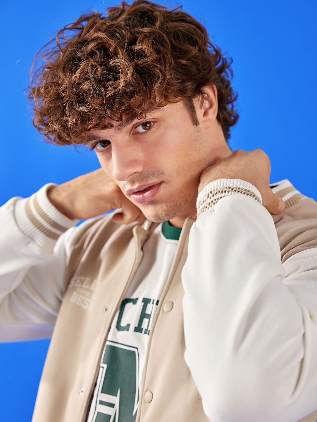 Bej Rahat Kalıp Uzun Kollu Erkek Kalın Kolej Ceket-1