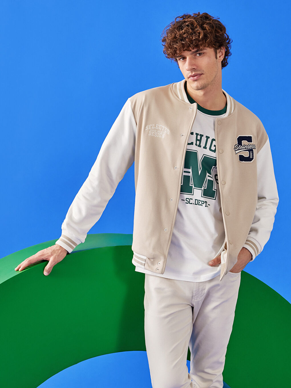 Bej Rahat Kalıp Uzun Kollu Erkek Kalın Kolej Ceket-2