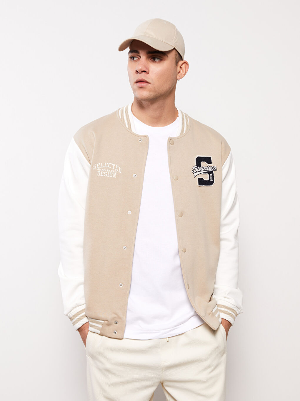 Bej Rahat Kalıp Uzun Kollu Erkek Kalın Kolej Ceket-3