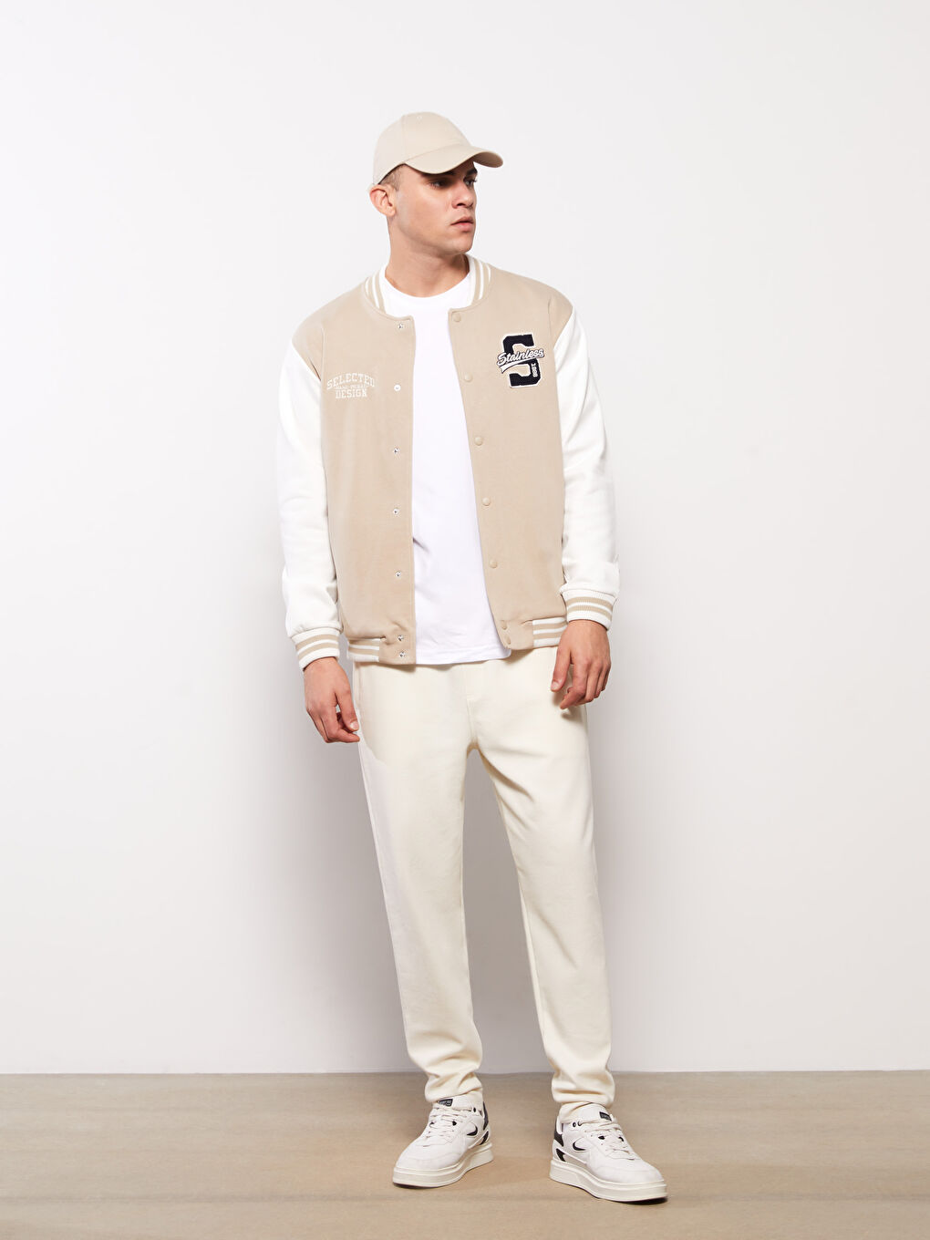 Bej Rahat Kalıp Uzun Kollu Erkek Kalın Kolej Ceket-4