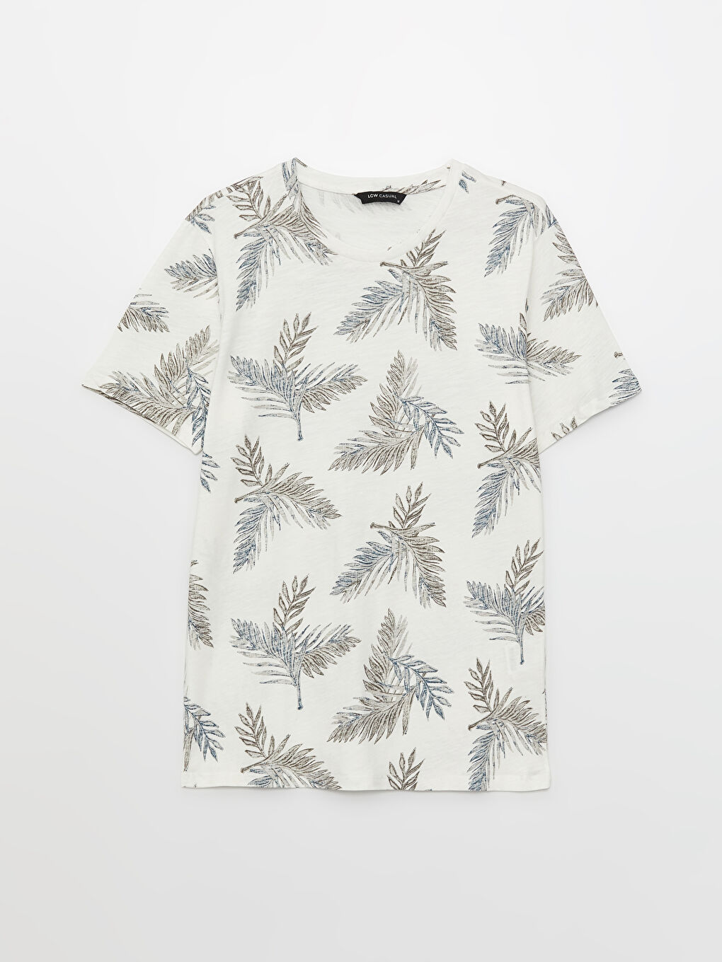 Ekru Bisiklet Yaka Kısa Kollu Baskılı Penye Erkek Tişört-4