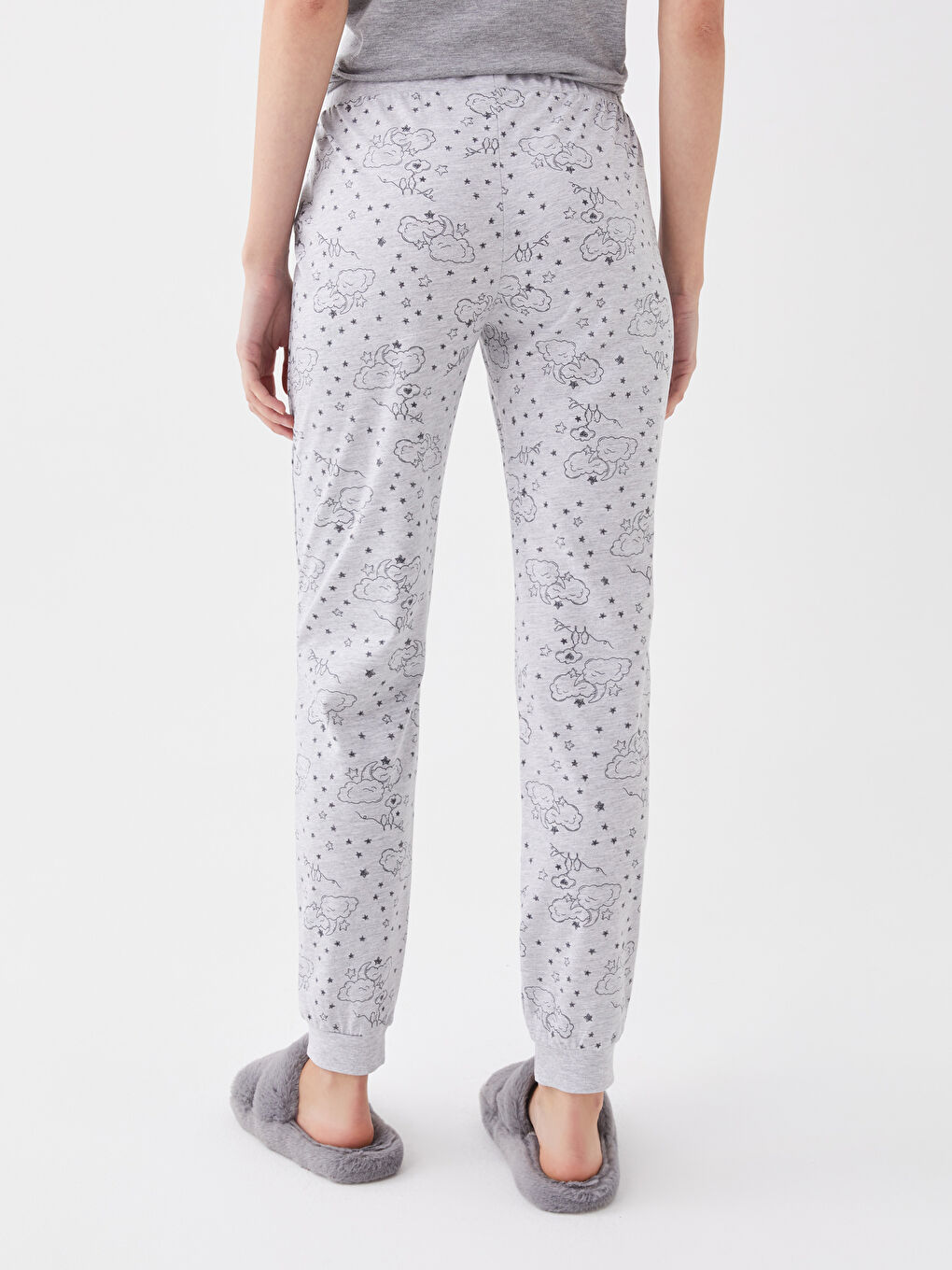 Gri Beli Lastikli Desenli Kadın Jogger Pijama Alt-3