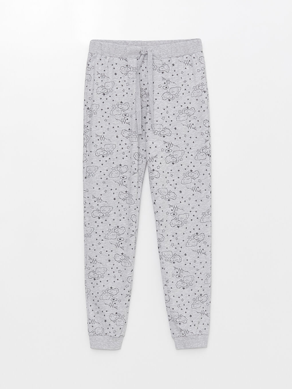 Gri Beli Lastikli Desenli Kadın Jogger Pijama Alt-4