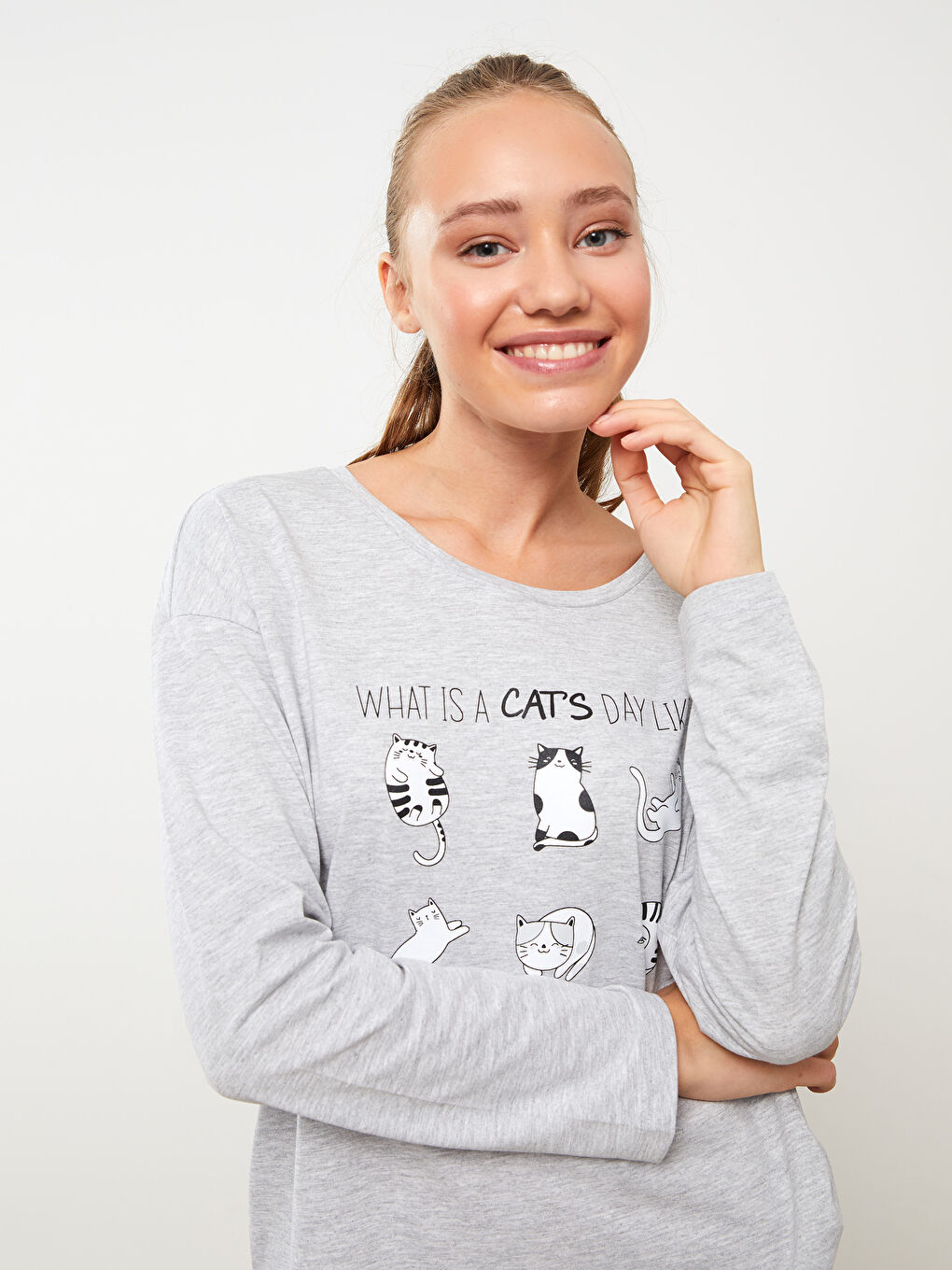 Crew Neck Printed Long Sleeve Women's Pyjama Set-2