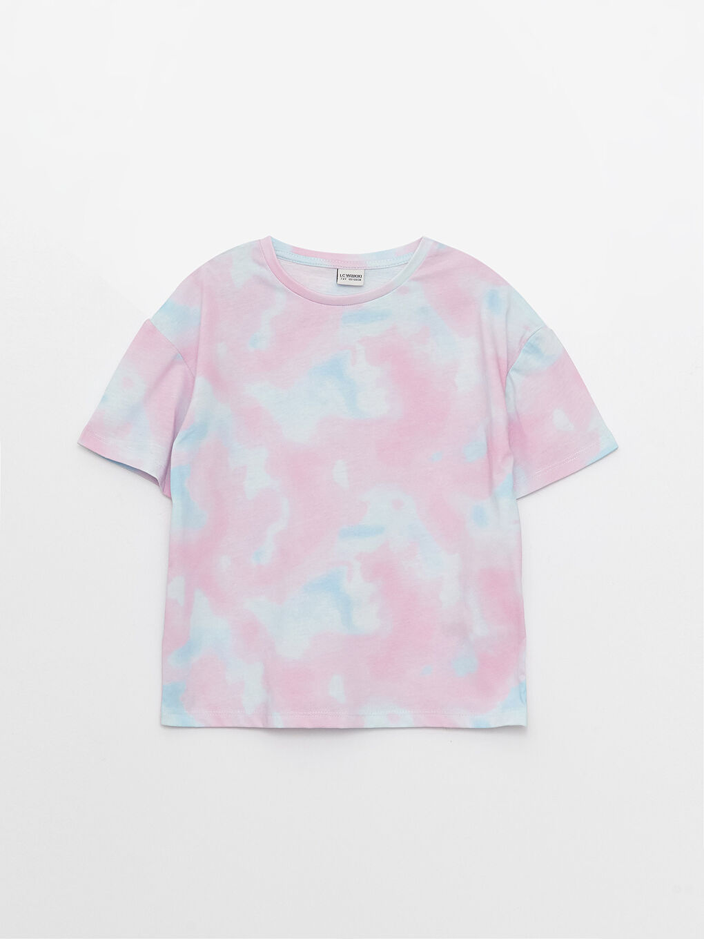 Karışık Bisiklet Yaka Batik Desenli Kısa Kollu Kız Çocuk Tişört