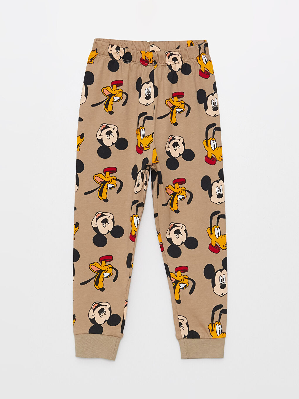 Bej Bisiklet Yaka Uzun Kollu Mickey Mouse Baskılı Erkek Bebek Pijama Takımı-2