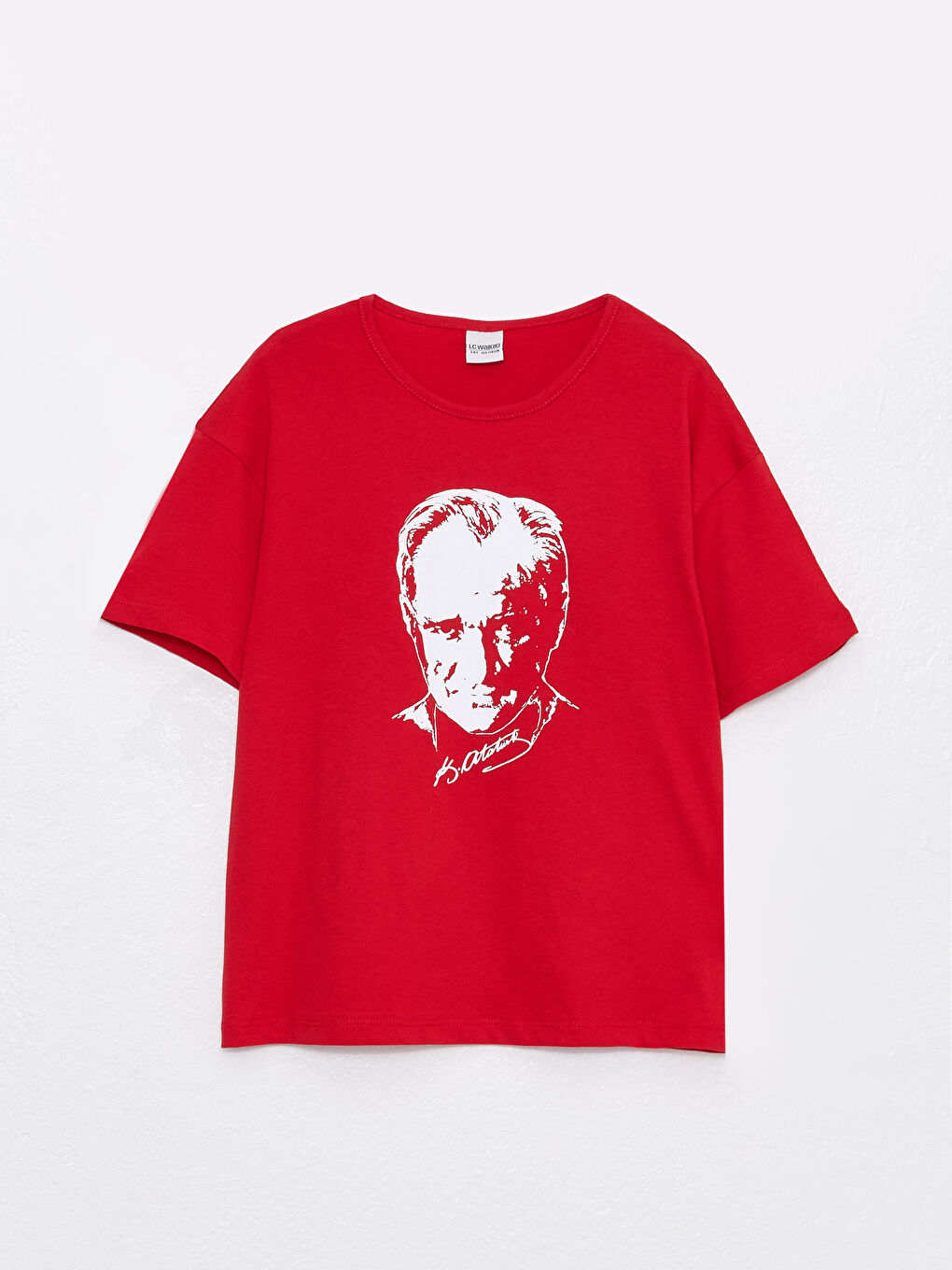 Kırmızı Bisiklet Yaka Atatürk Baskılı Kısa Kollu Kız Çocuk Tişört-1