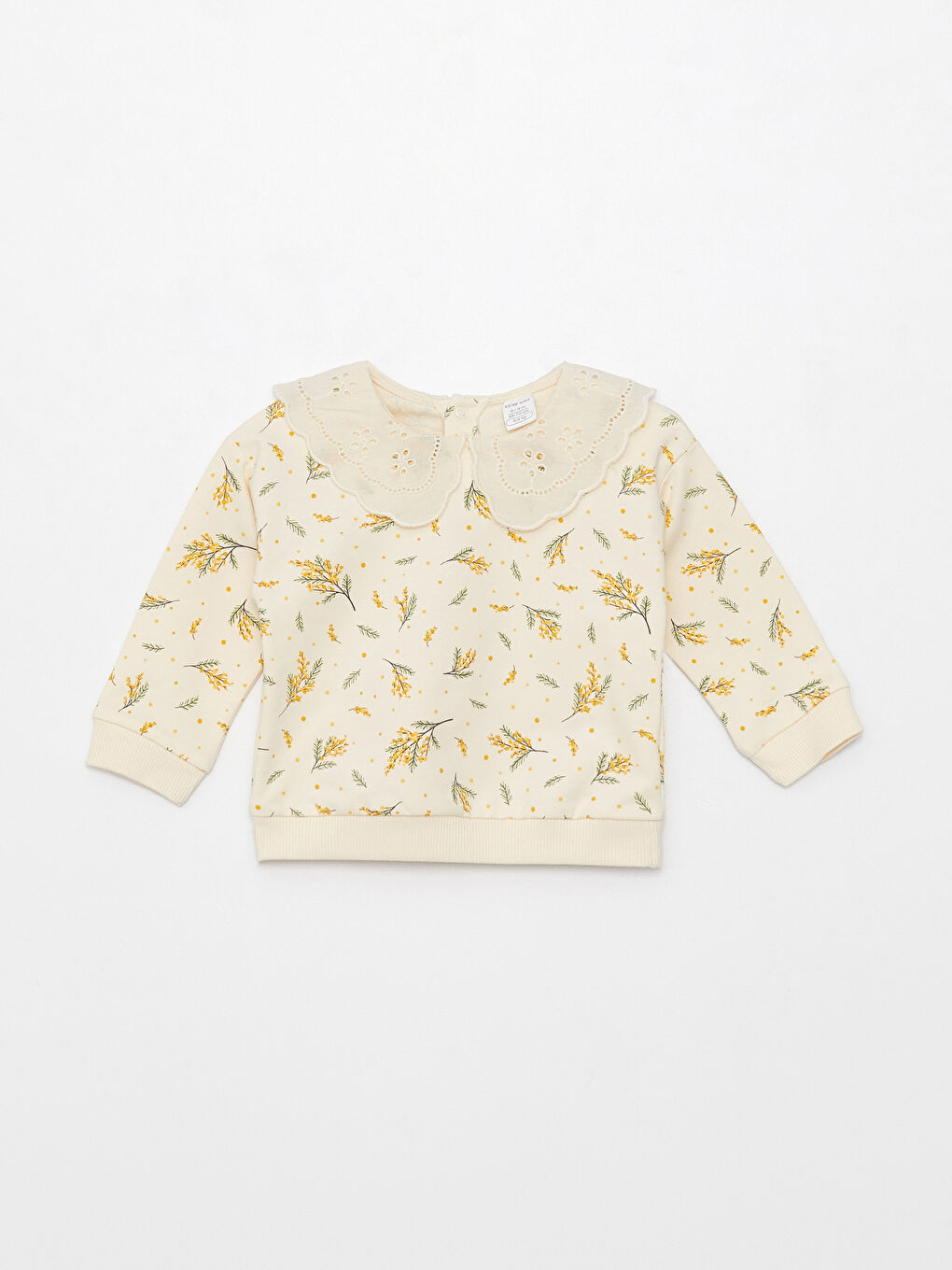 Ekru Bebe Yaka Uzun Kollu Desenli Kız Bebek Sweatshirt ve Pantolon 2'li Takım-4