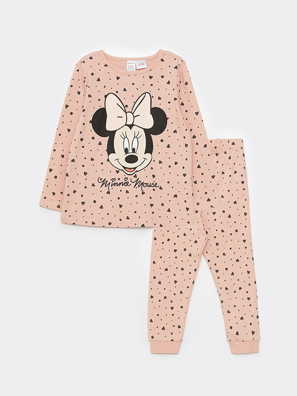 طقم بيجامة للبنات الصغيرات مطبوع ميكي ماوس بياقة دائرية وكم طويل