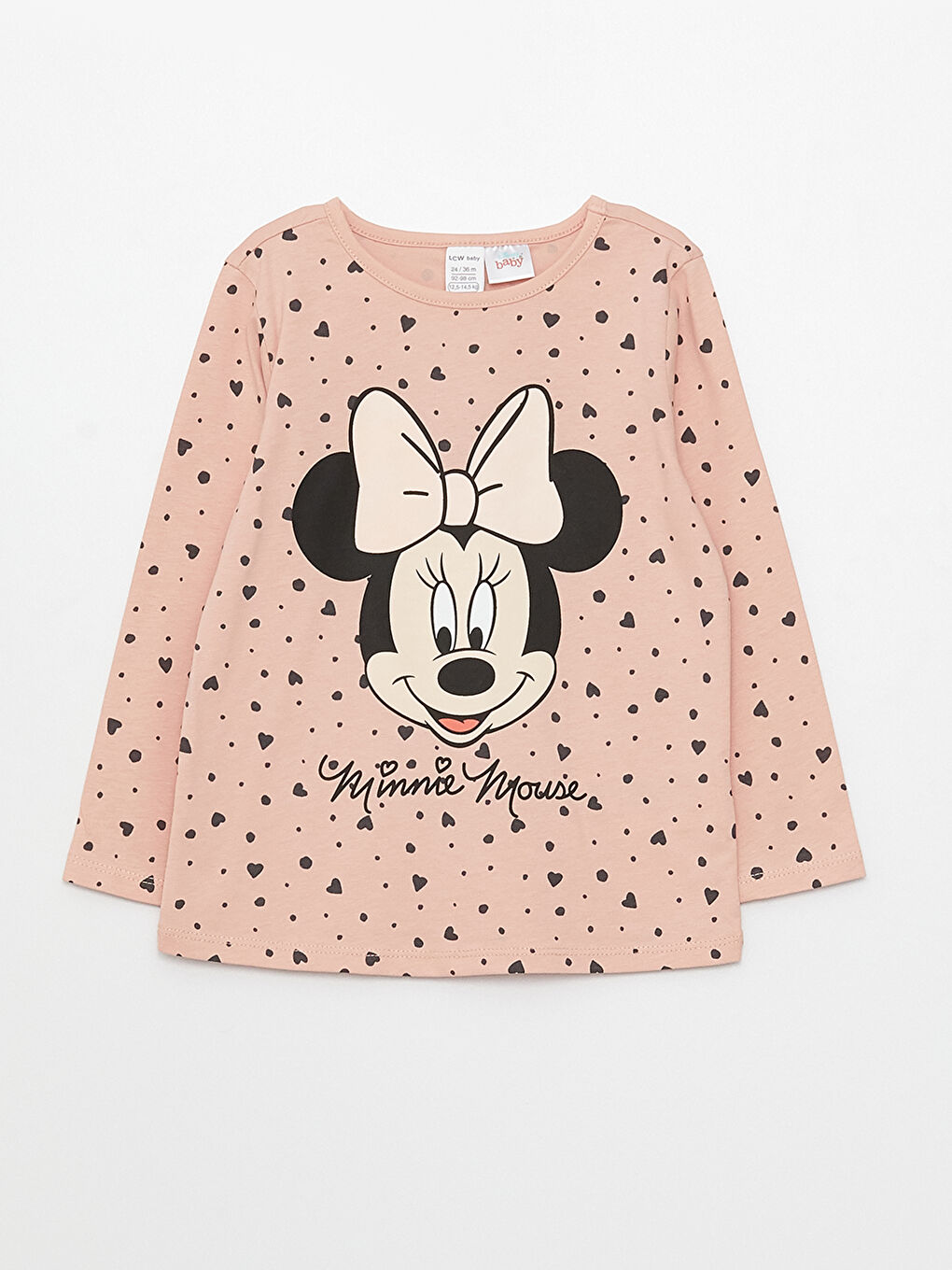 طقم بيجامة للبنات الصغيرات مطبوع ميكي ماوس بياقة دائرية وكم طويل-1