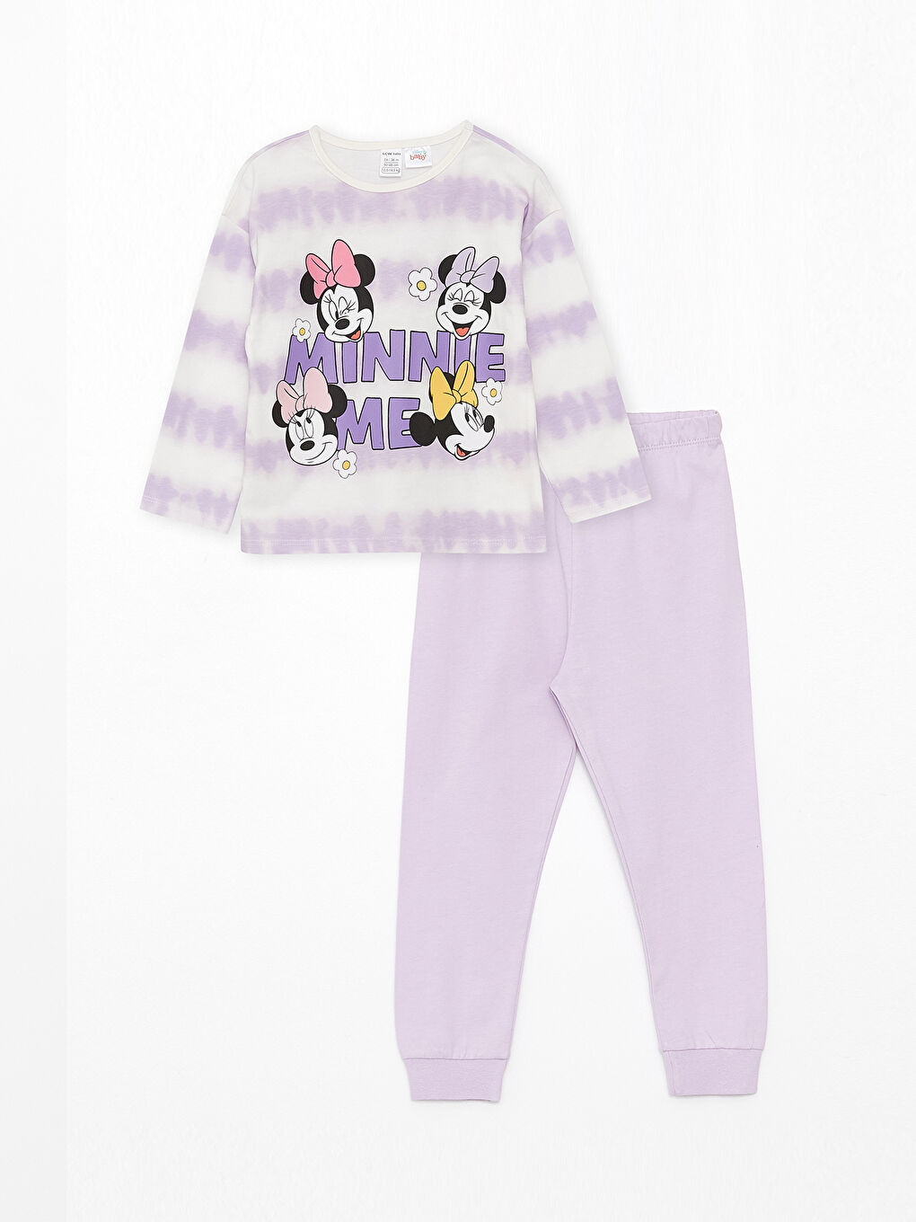 Crew Neck Long Sleeve Minnie Mouse Printed Baby Girls' Pyjama Set