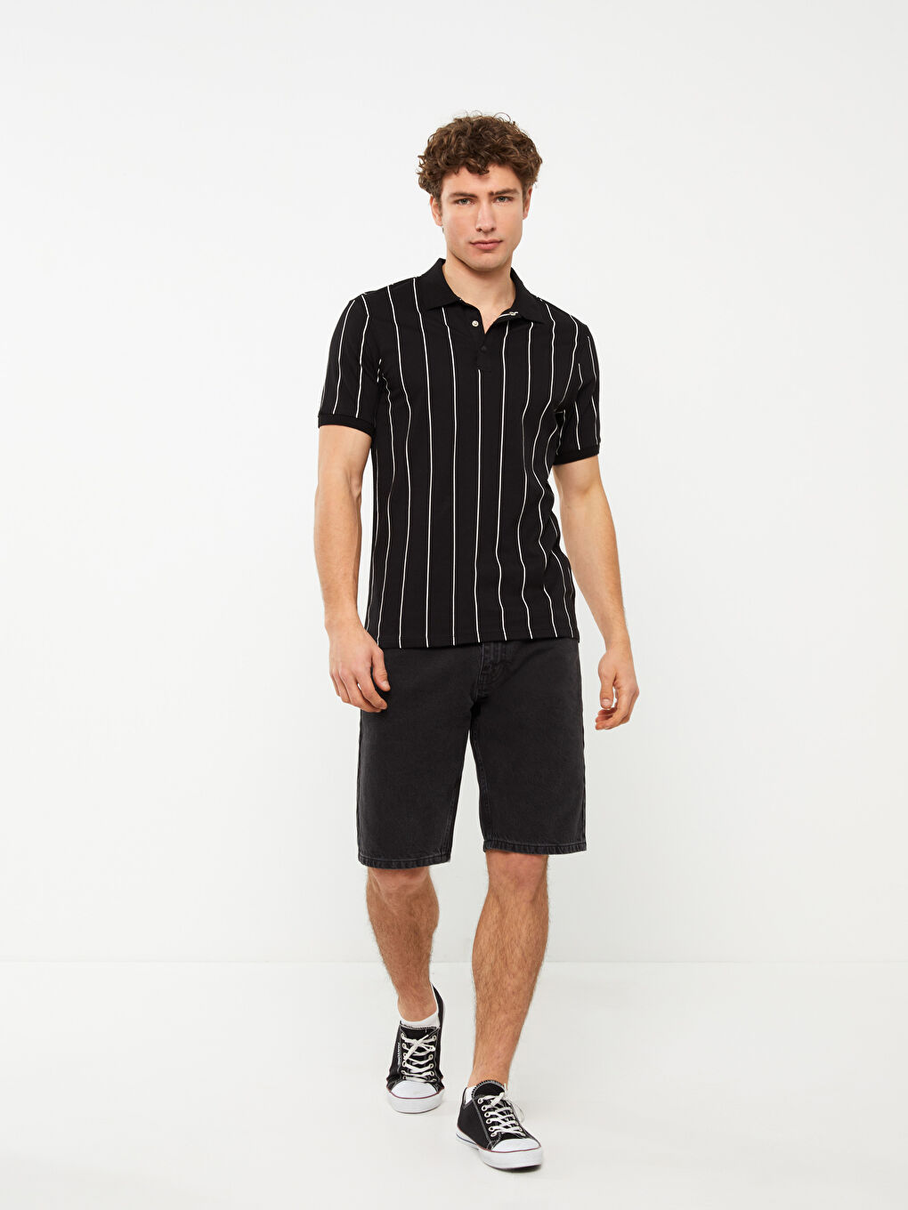 تي شيرت رجالي بياقة بولو كم قصير مخطط جيرسي-2