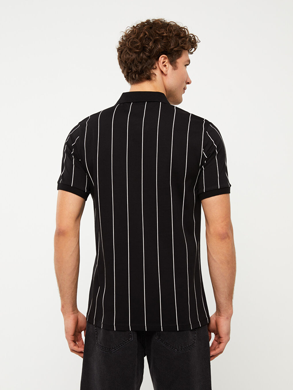 تي شيرت رجالي بياقة بولو كم قصير مخطط جيرسي-4