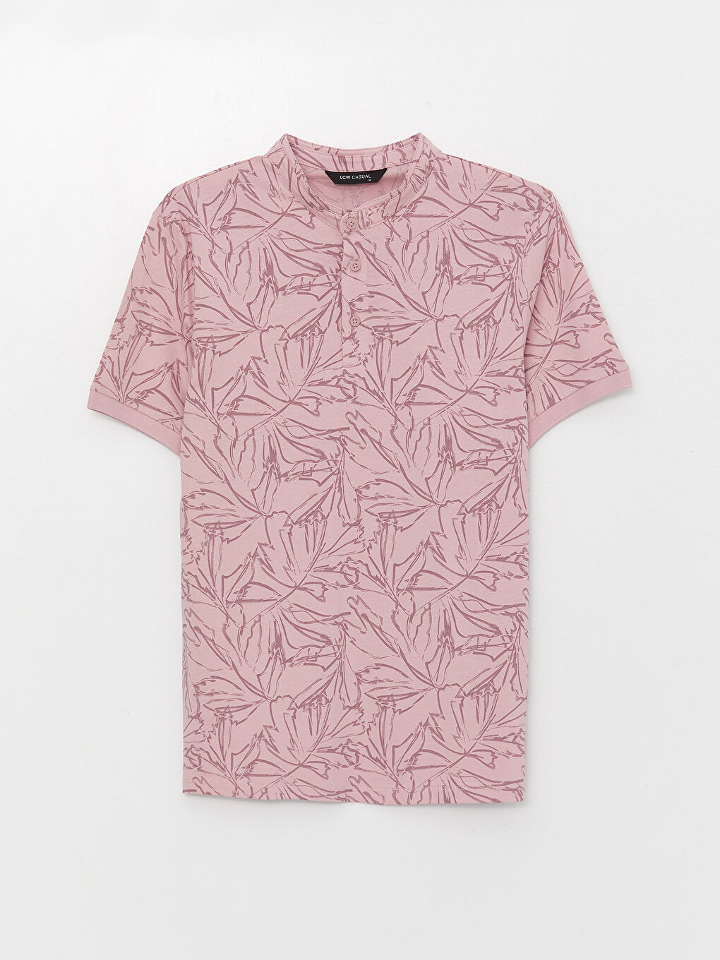 Pembe Hakim Yaka Kısa Kollu Desenli Erkek Tişört-5