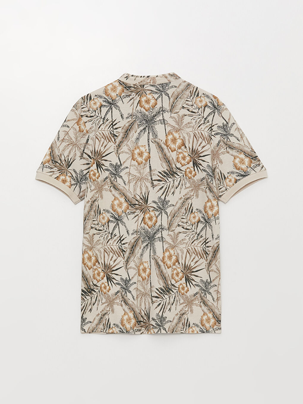 Beyaz Hakim Yaka Kısa Kollu Desenli Erkek Tişört-5