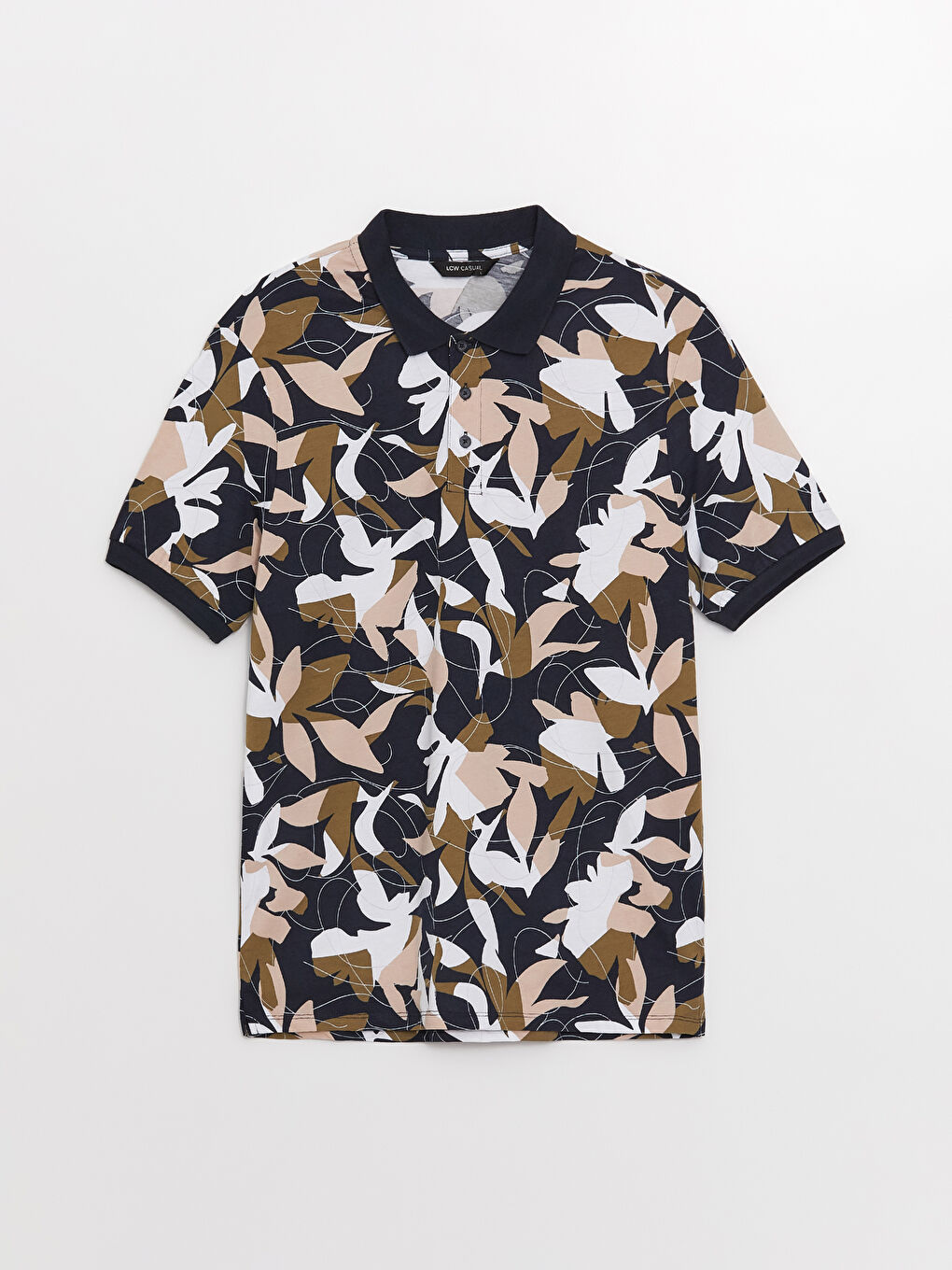 Lacivert Polo Yaka Kısa Kollu Desenli Penye Erkek Tişört-5