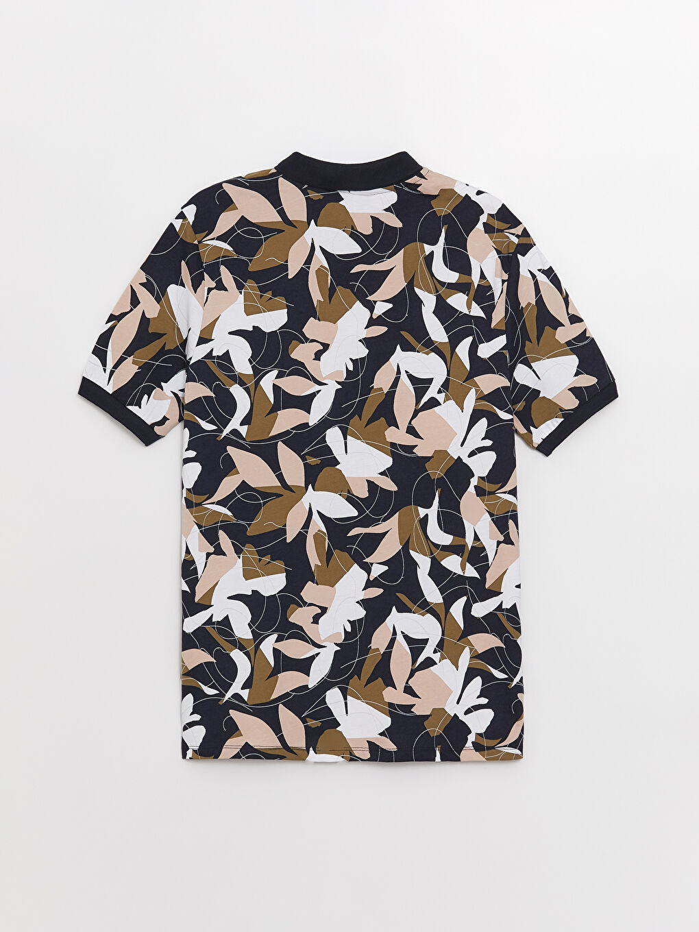 Lacivert Polo Yaka Kısa Kollu Desenli Penye Erkek Tişört-6