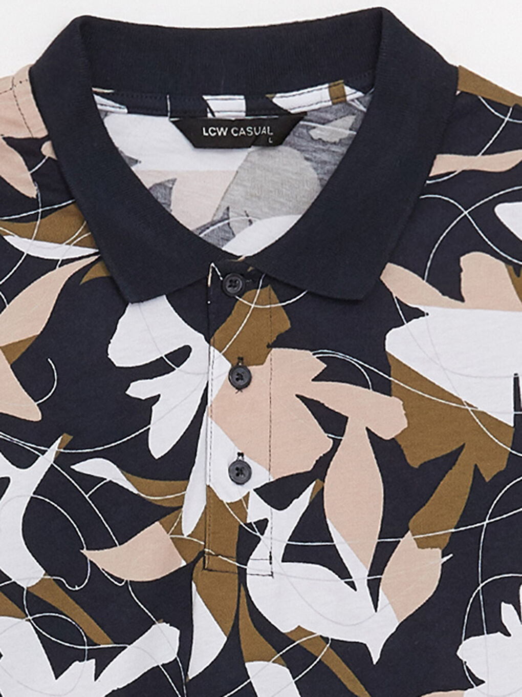 Lacivert Polo Yaka Kısa Kollu Desenli Penye Erkek Tişört-7