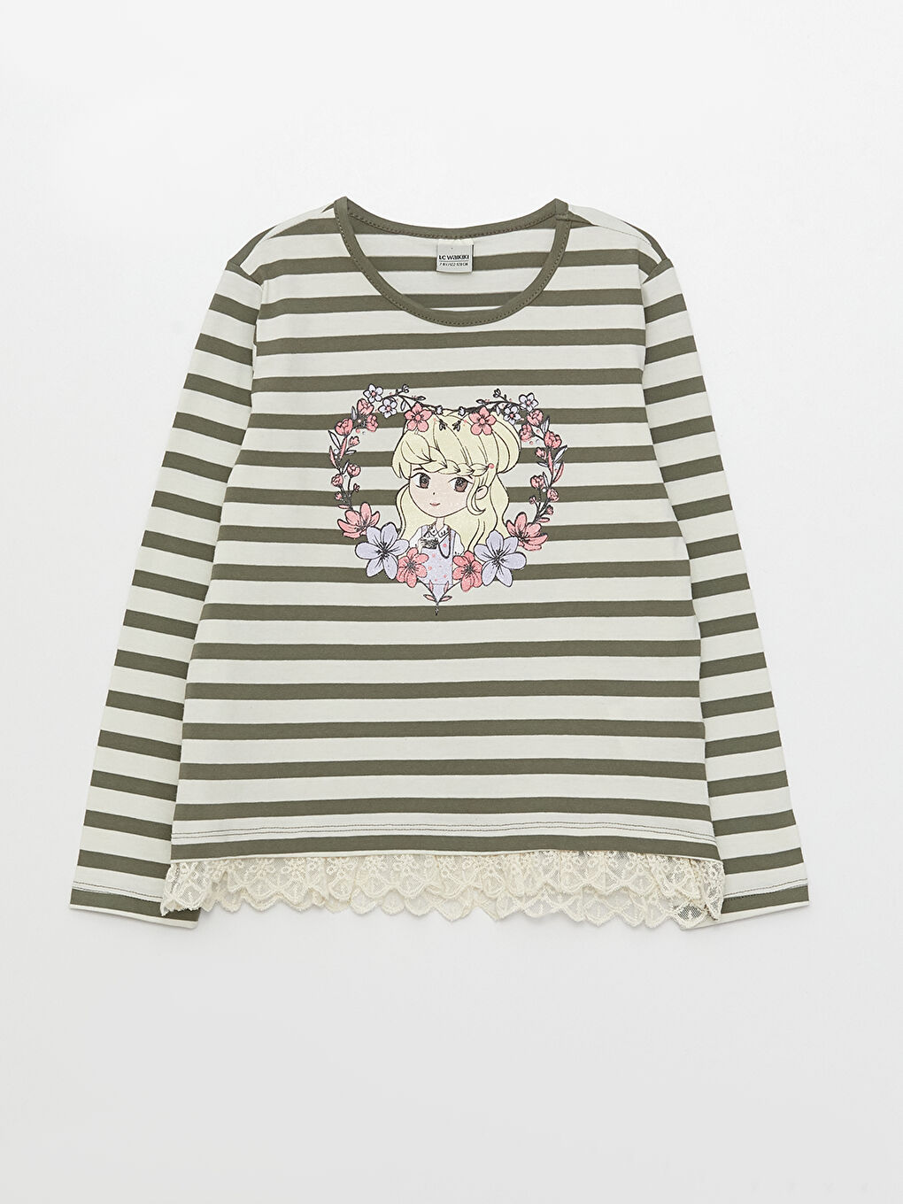 Crew Neck Printed Long Sleeve Girls' T-Shirt