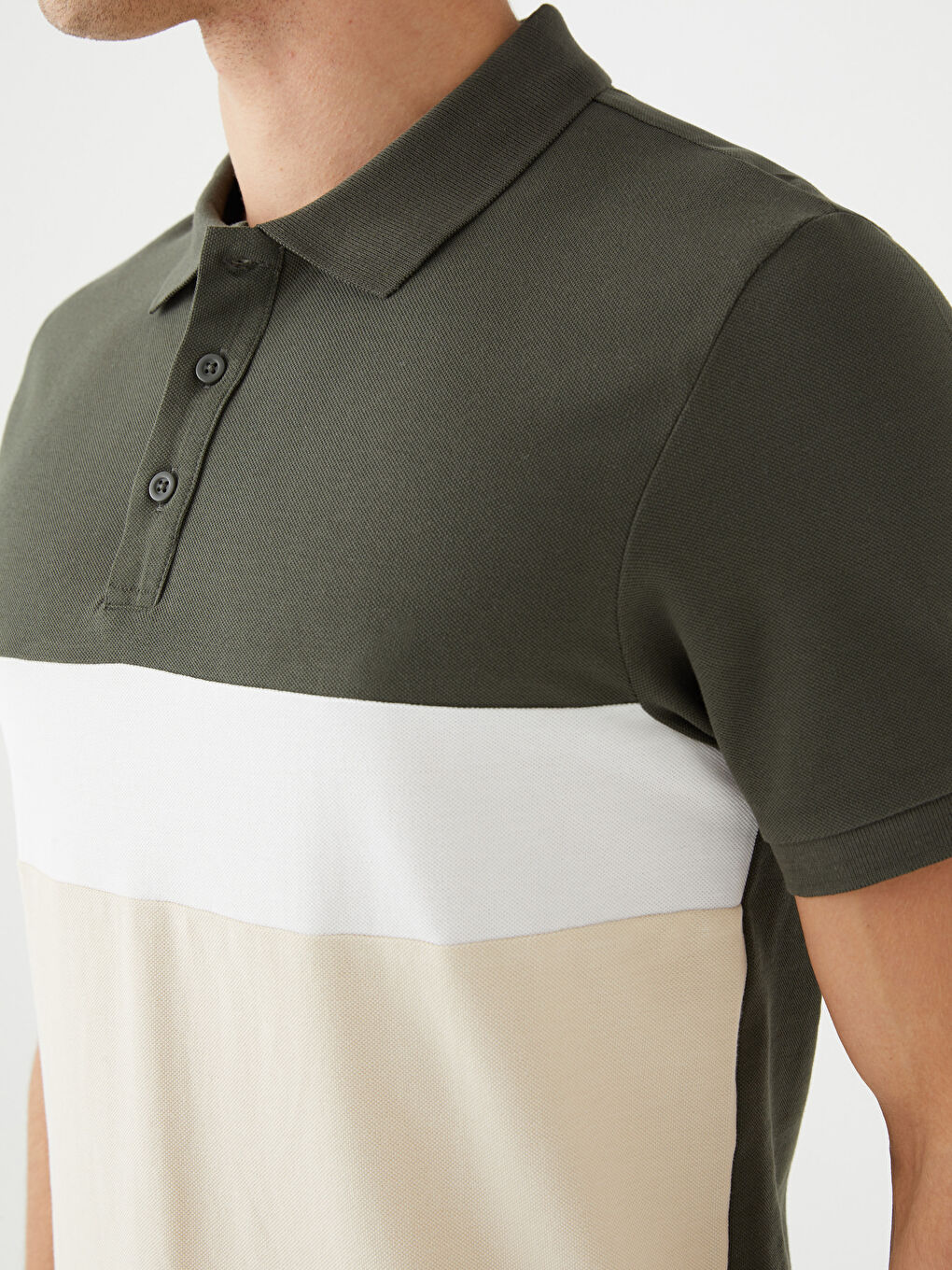 Ерлерге арналған поло жағалы қысқа жең түрлі-түсті пике футболка-3