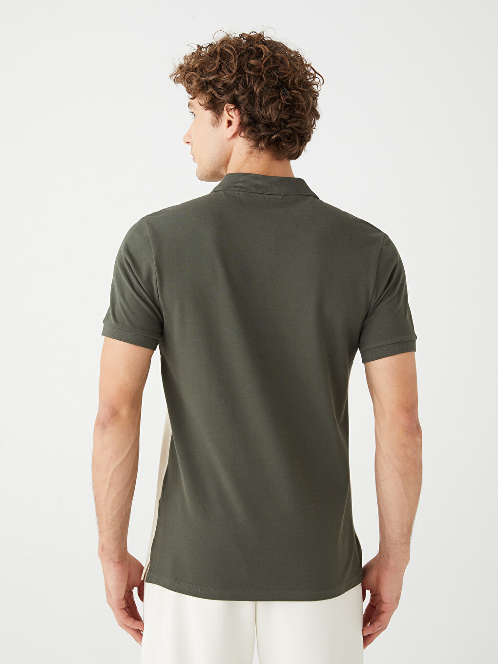 Ерлерге арналған поло жағалы қысқа жең түрлі-түсті пике футболка-4