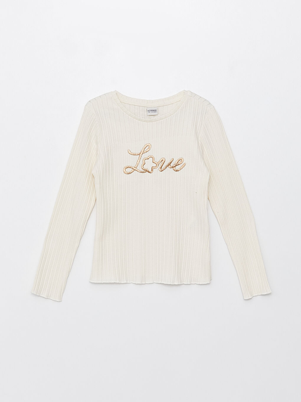 Crew Neck Embroidered Long Sleeve Girls' T-Shirt -S32831Z4-FDW